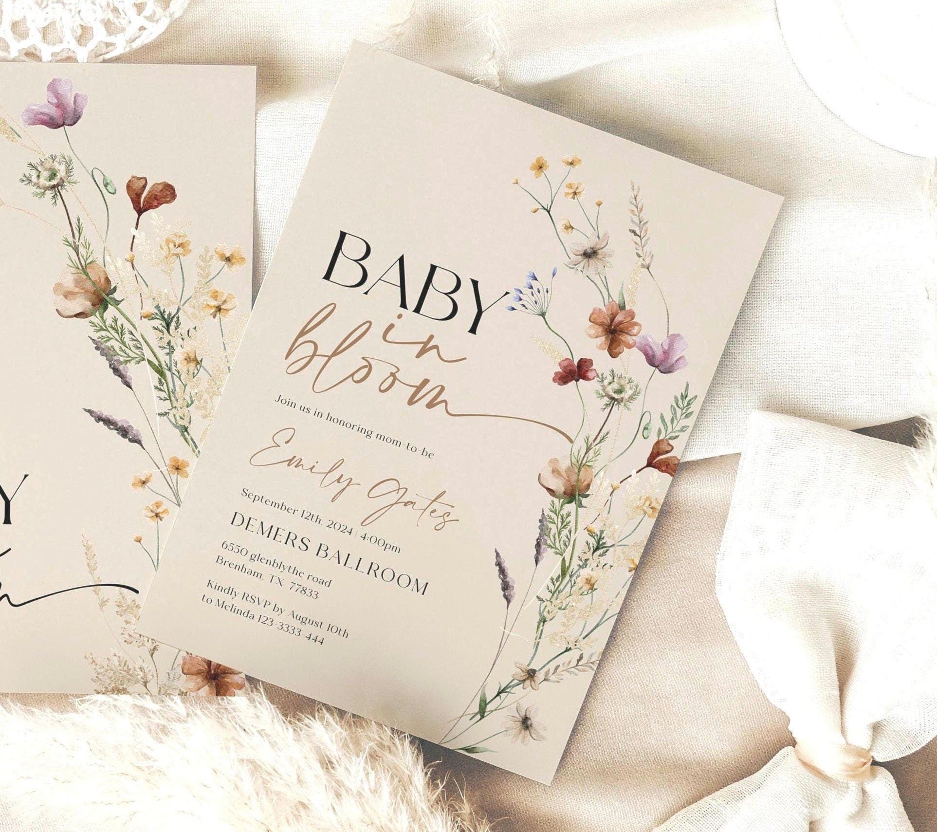 Baby In Bloom invitation | Invitation Template | Baby Shower Invitation - LovelyTemplatesCo