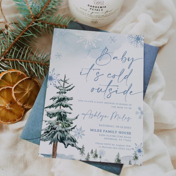 Baby It's Cold Outside Invitation, Winter Wonderland Baby Shower invitation template - LovelyTemplatesCo