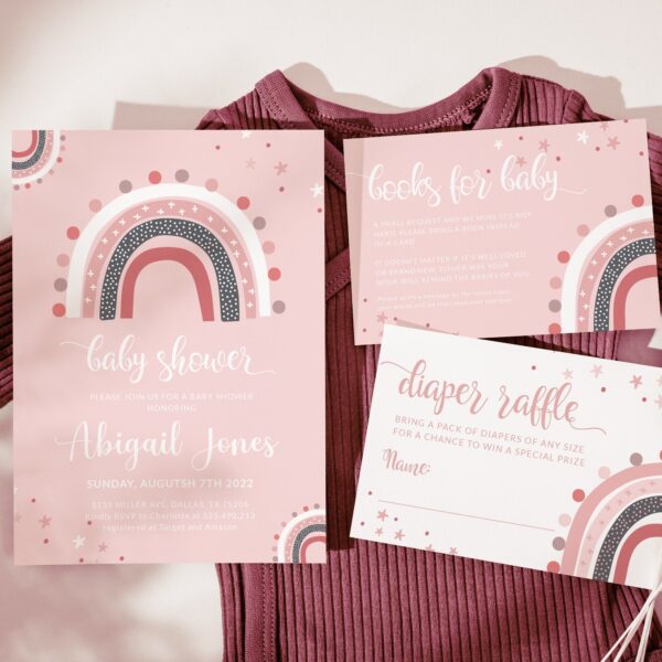 Baby shower invitation set, Rainbow baby shower invitation, Girl bay shower invitation - LovelyTemplatesCo