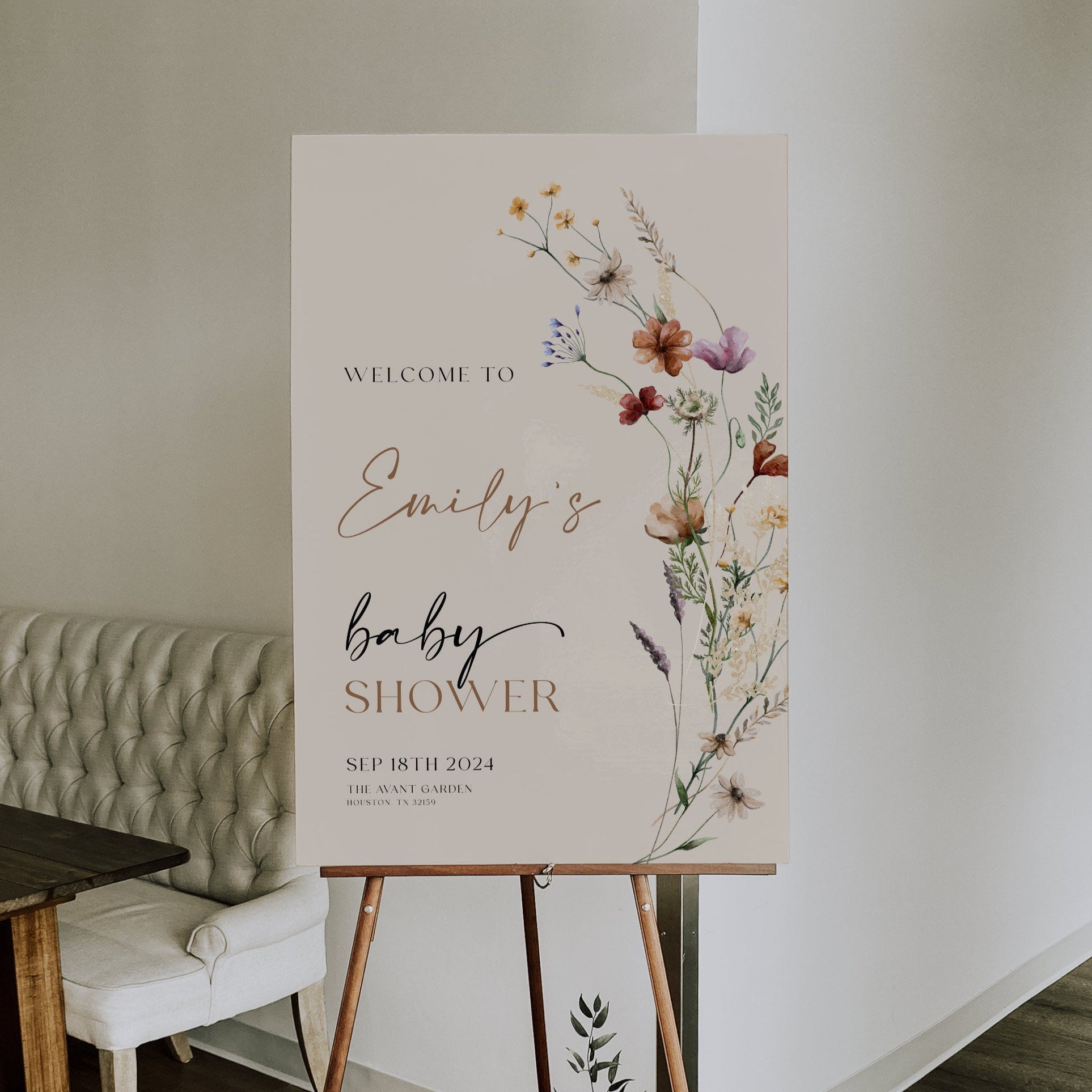 Baby Shower Welcome Sign | Welcome sign template | Beige Baby Shower sign | Boho Floral and Gender Neutral #Mila - LovelyTemplatesCo