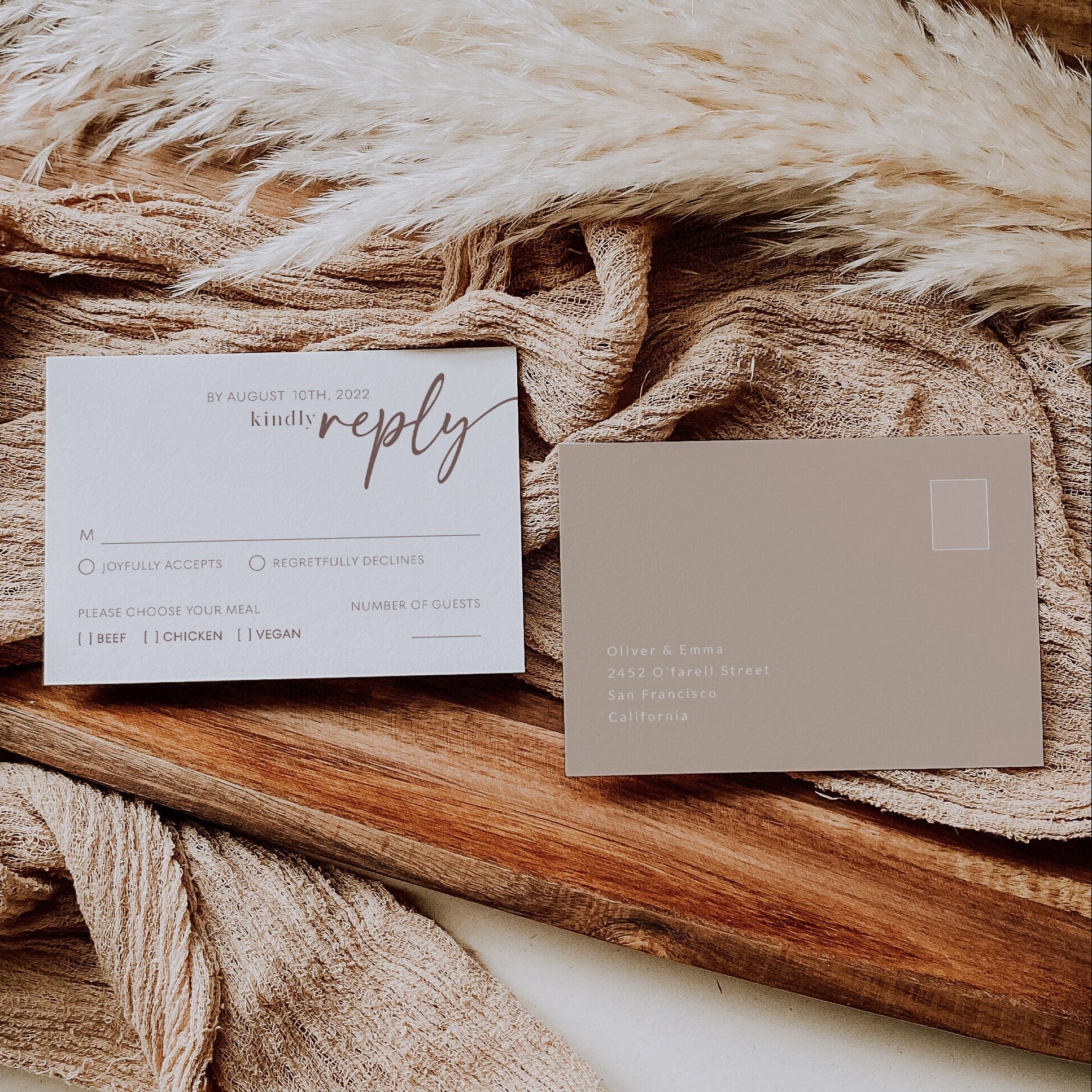 Beige wedding invitation set, Natural wedding invitation - LovelyTemplatesCo