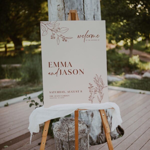 Boho Floral Wedding Welcome Sign in Terracotta and Beige Colors - LovelyTemplatesCo