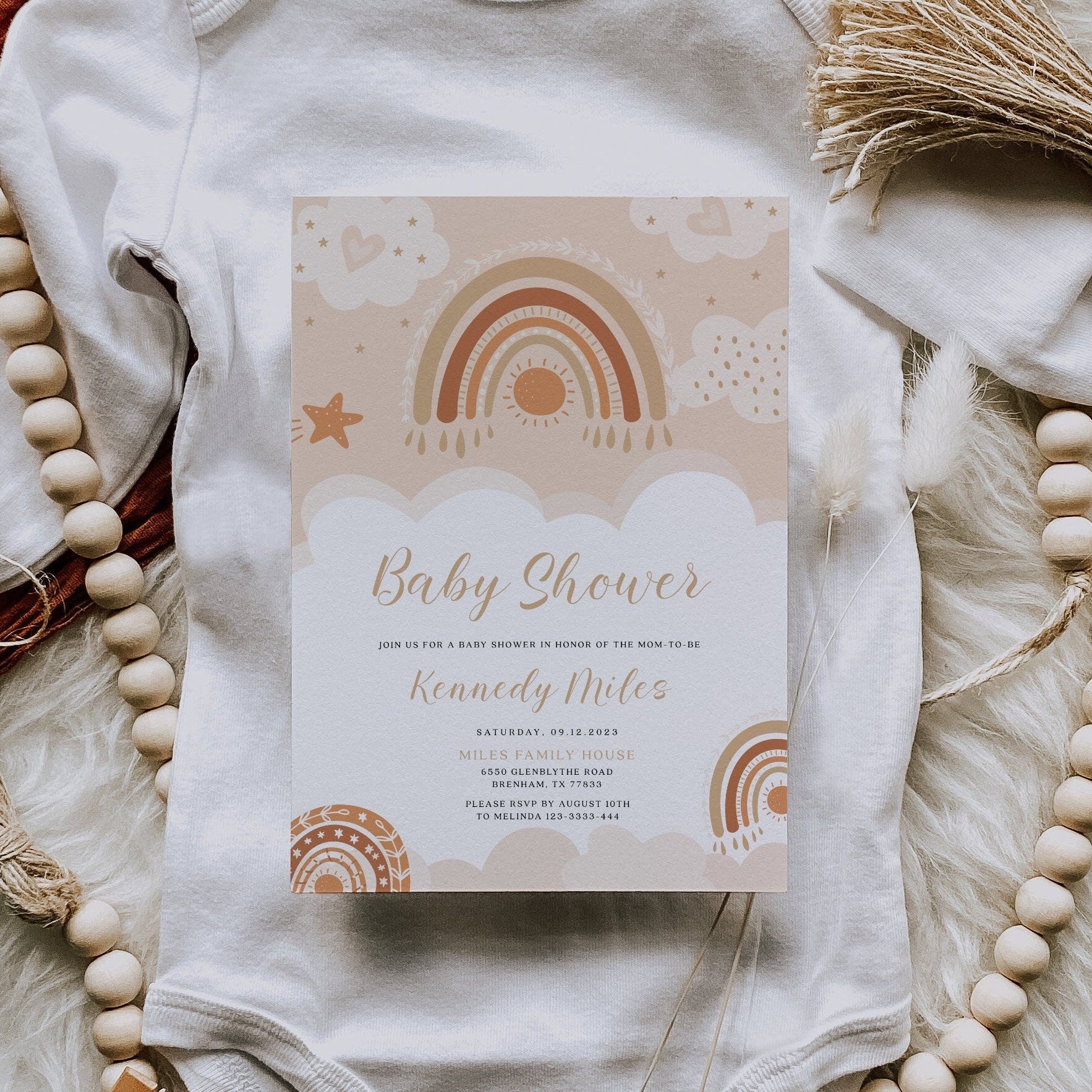 Boho Rainbow baby Shower Invitation - LovelyTemplatesCo