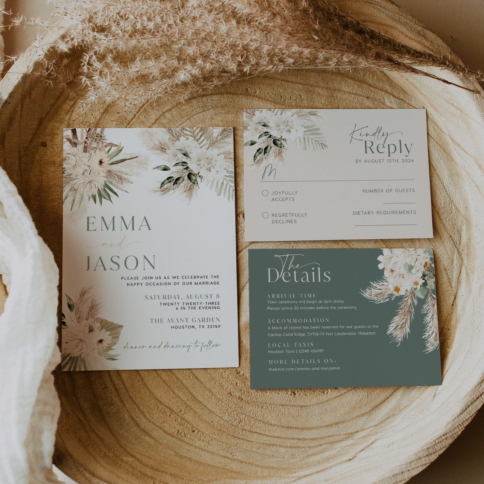 Boho Sage Green Wedding Invitation Set - LovelyTemplatesCo