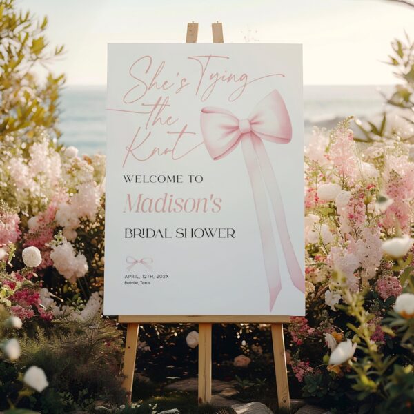 Bridal Shower Welcome Sign, She's Tying The Knot Sign - LovelyTemplatesCo