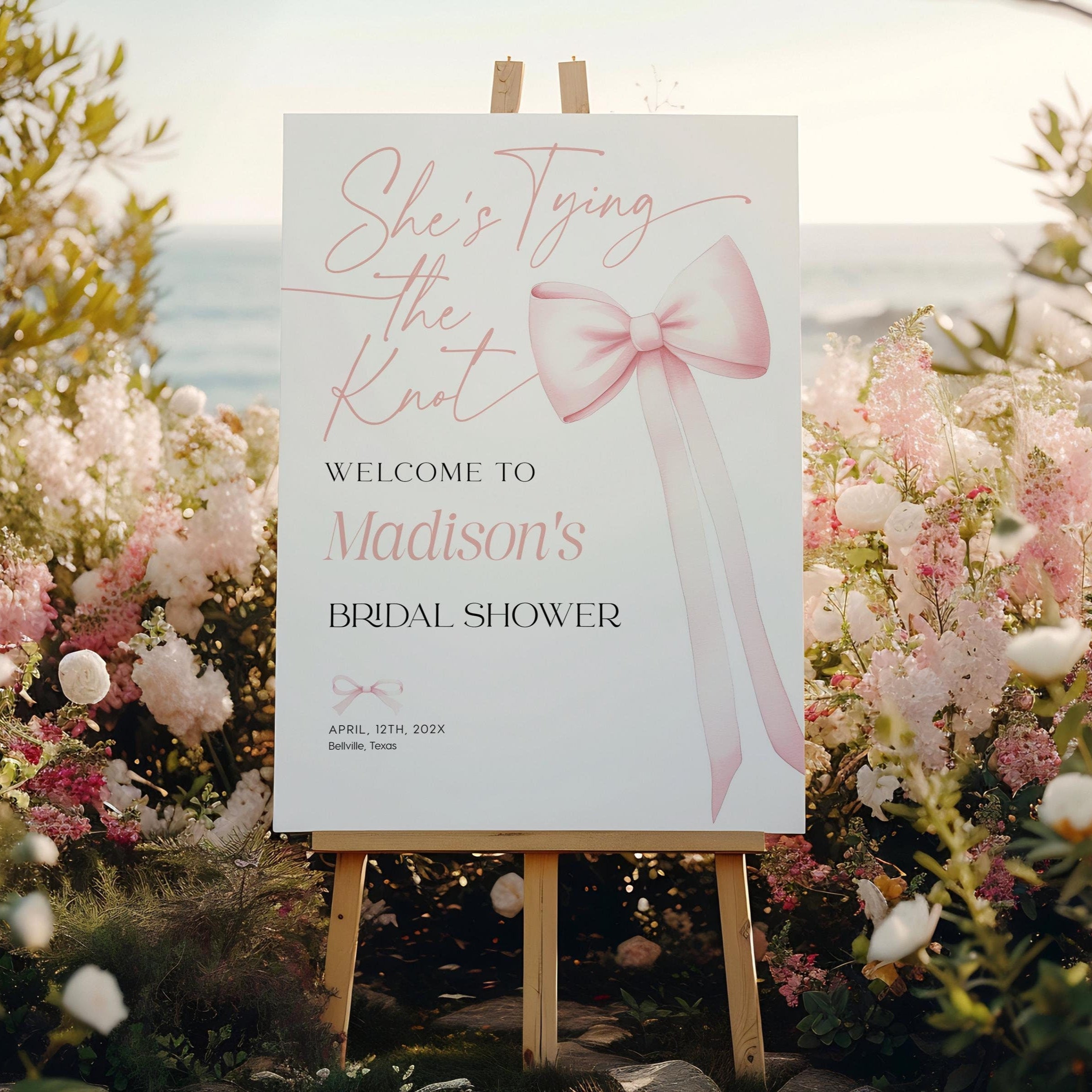 Bridal Shower Welcome Sign, She's Tying The Knot Sign - LovelyTemplatesCo