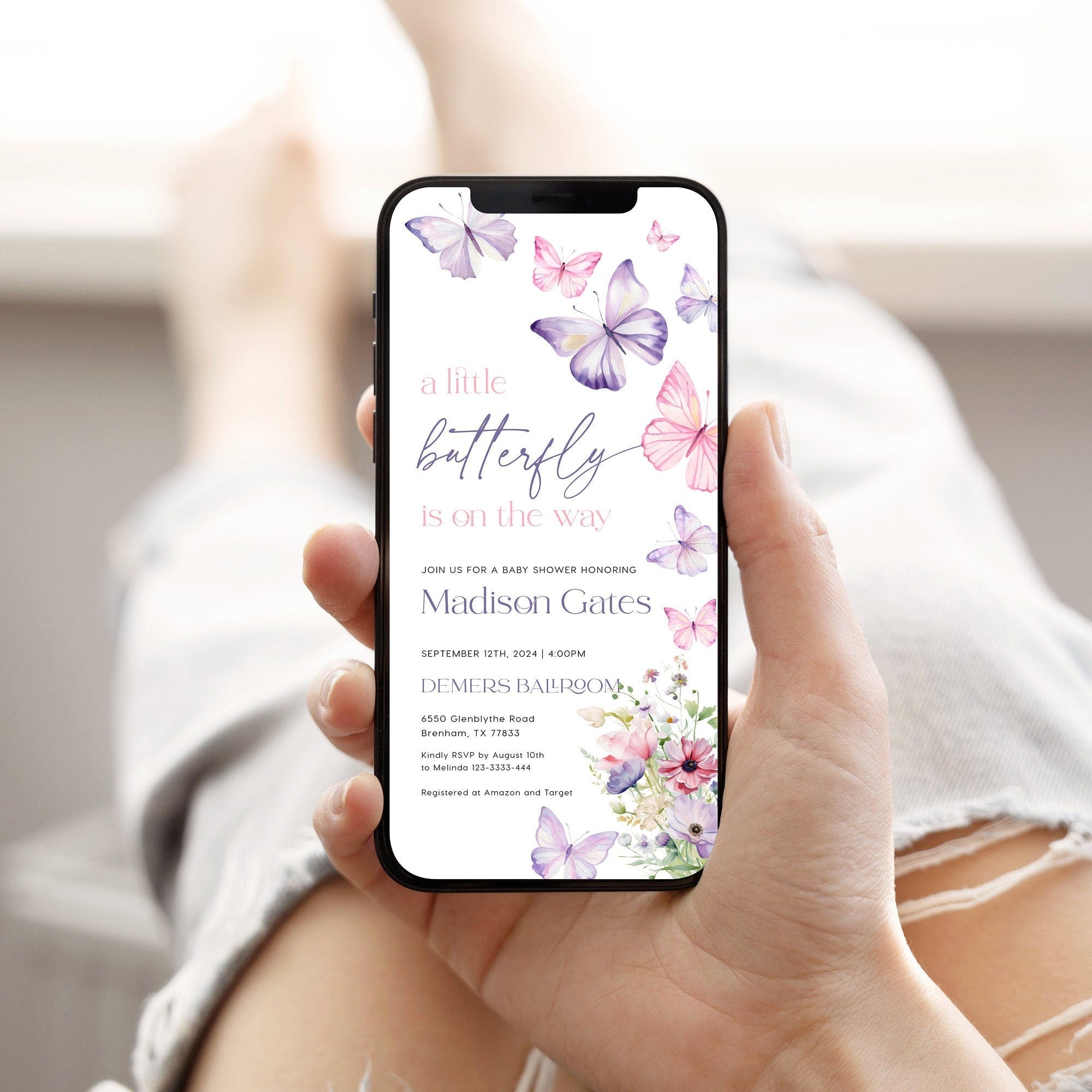 Butterfly Invitation Template, Baby Shower Evite - LovelyTemplatesCo