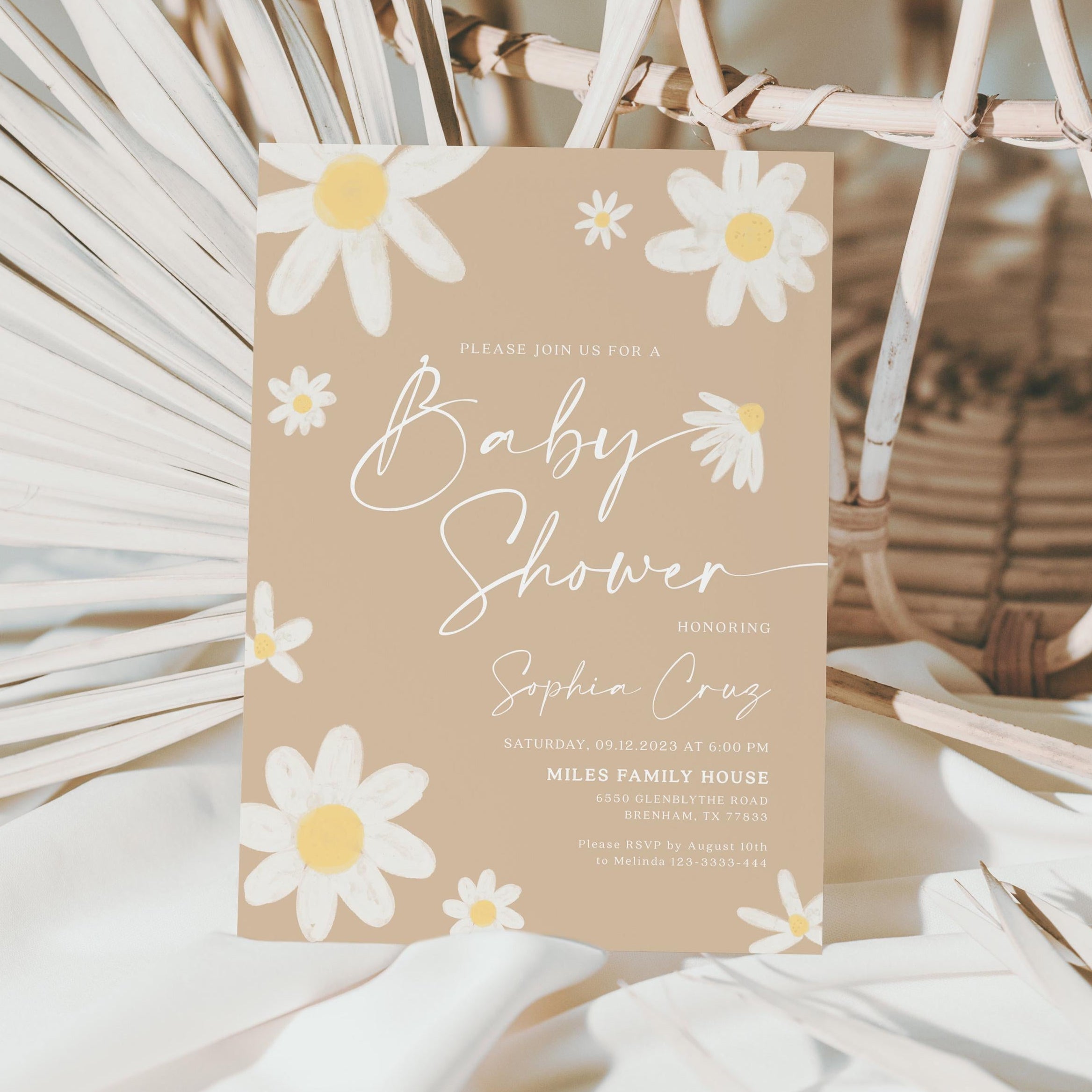 Daisy Baby Shower invitation | Neutral baby shower invitation template - LovelyTemplatesCo