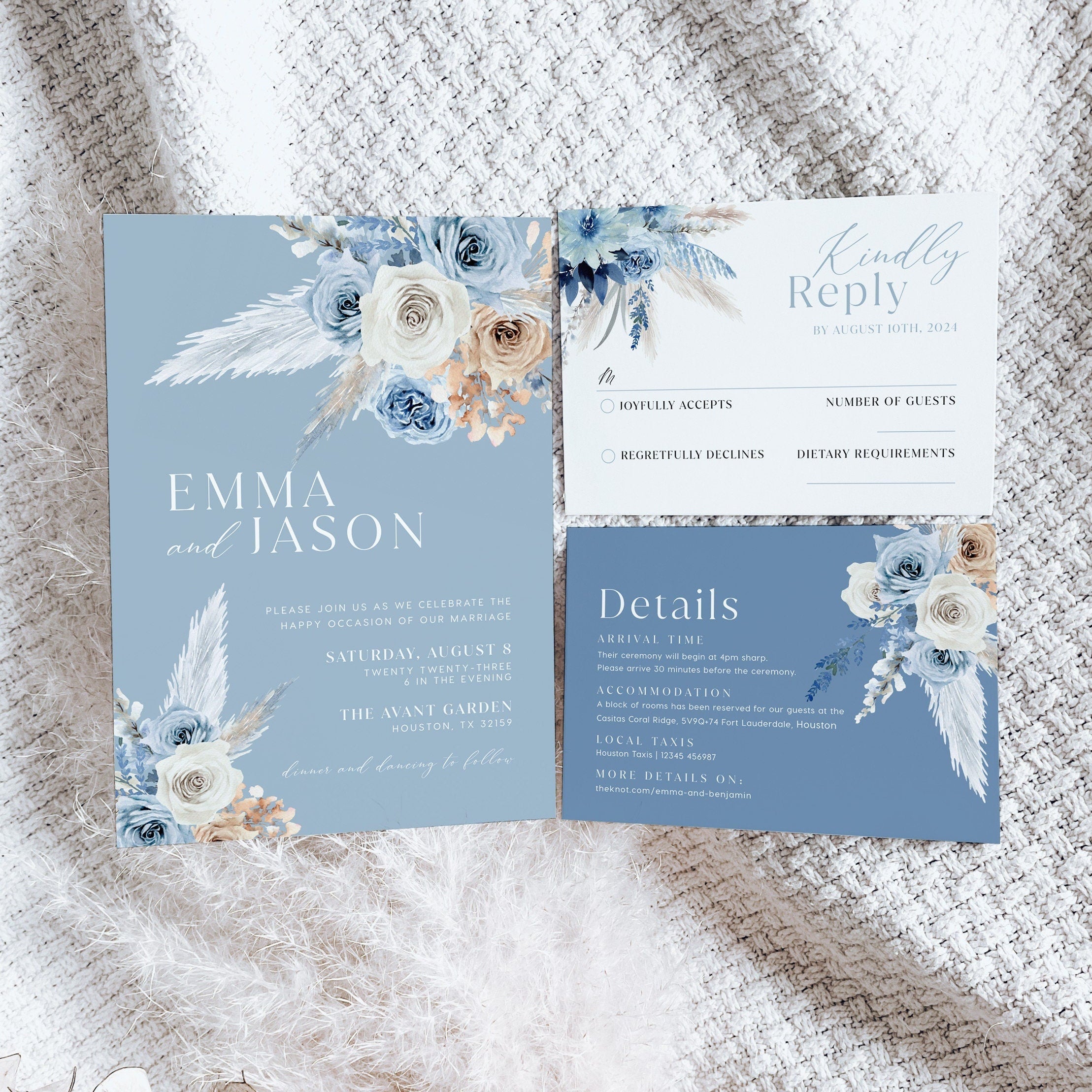 Dusty Blue Floral wedding invitation - LovelyTemplatesCo