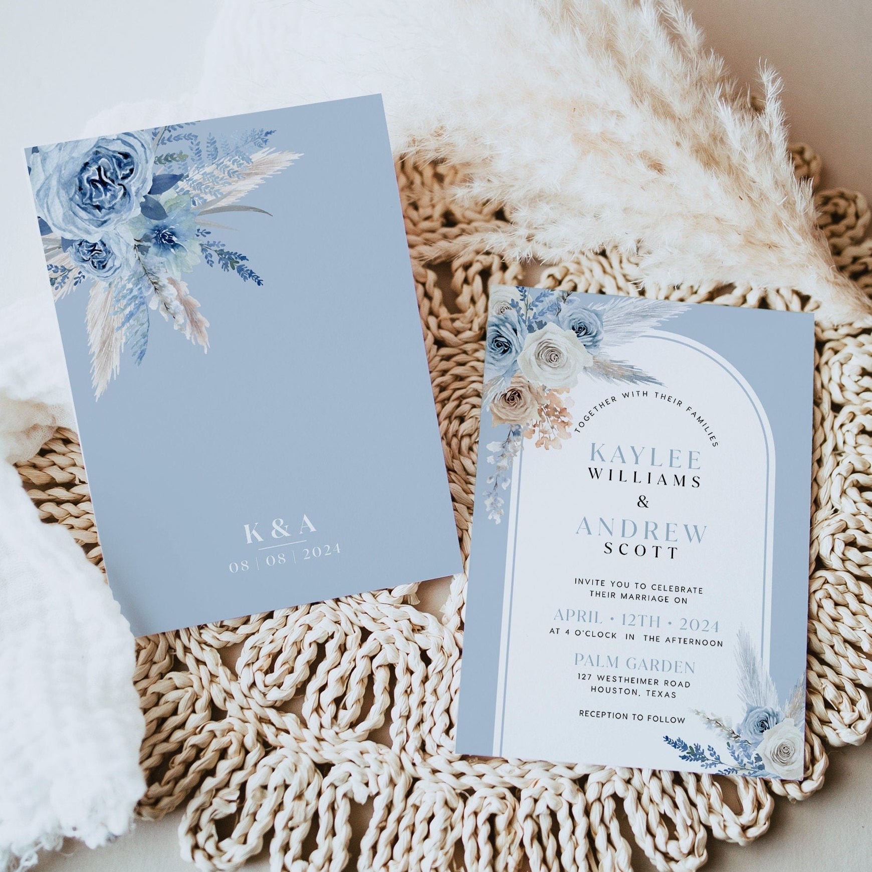 Dusty Blue wedding invitation, Arch wedding invitation template - LovelyTemplatesCo