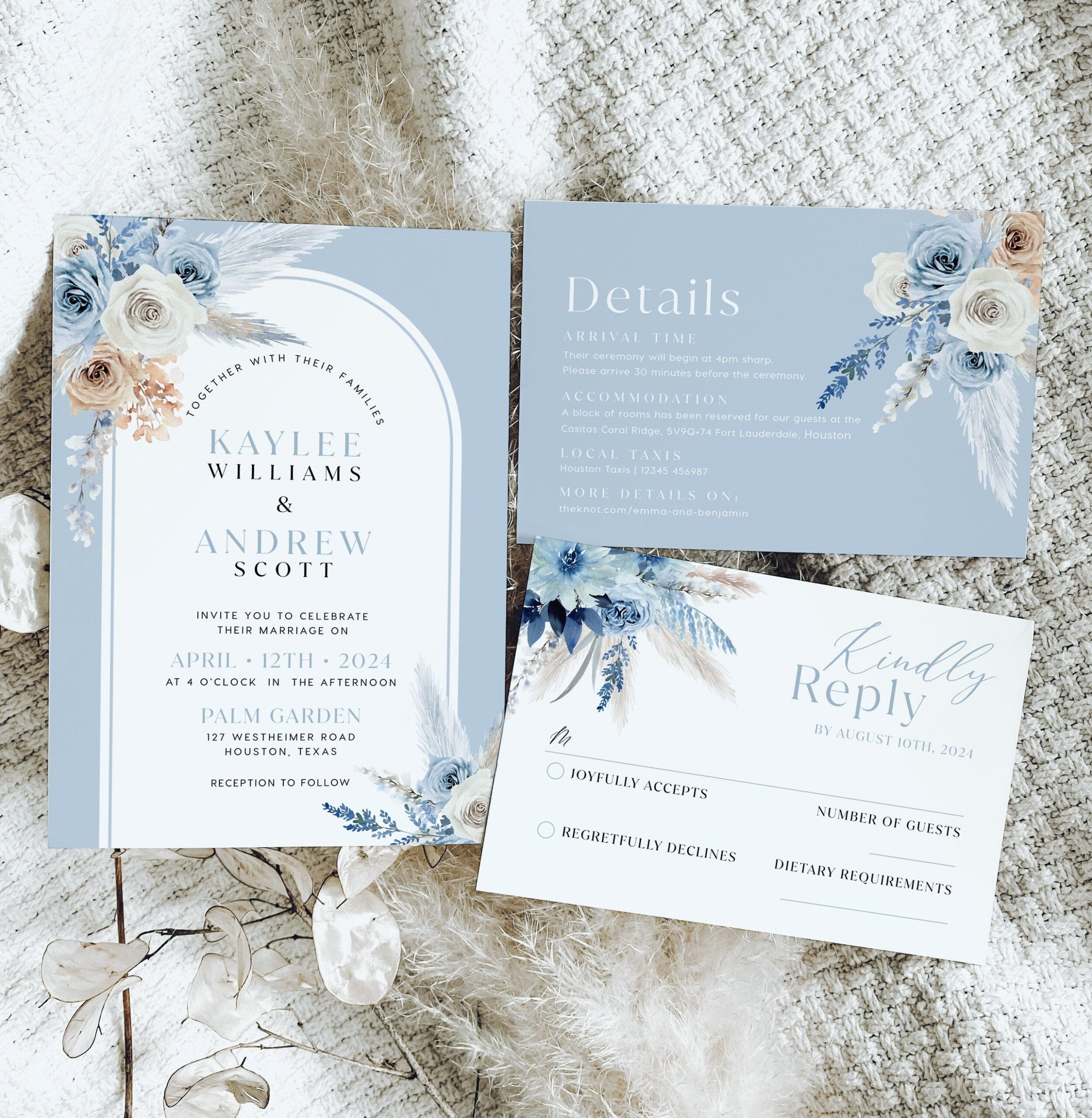 Dusty Blue wedding invitation, Arch wedding invitation template - LovelyTemplatesCo
