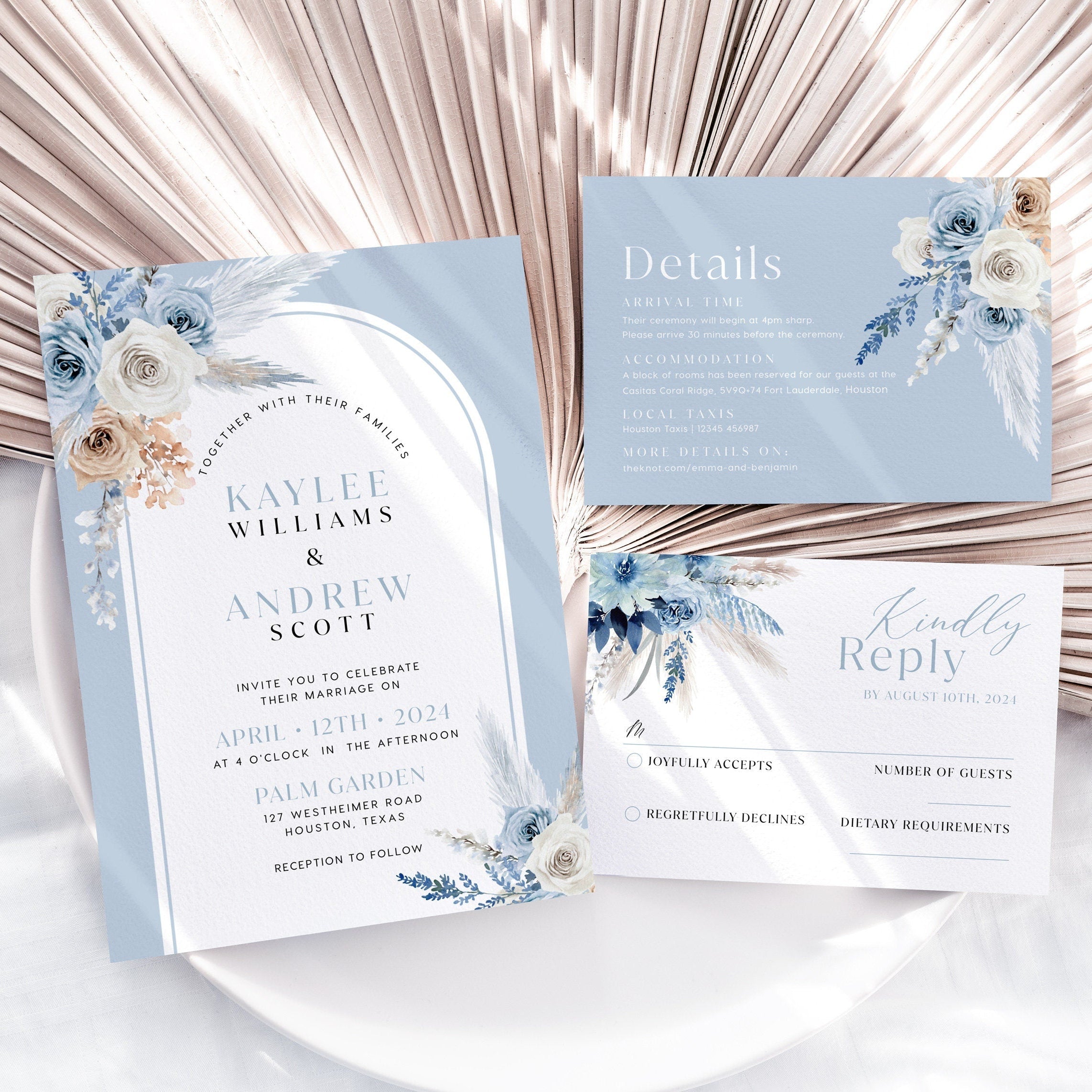 Dusty Blue wedding invitation, Arch wedding invitation template - LovelyTemplatesCo