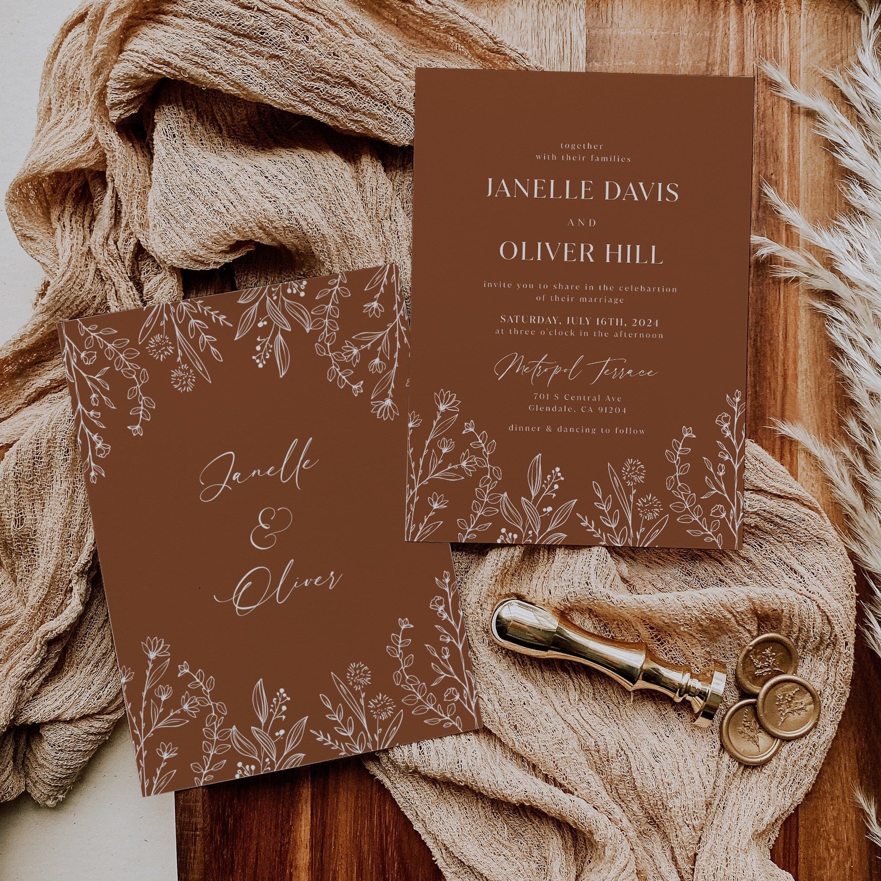 Earthy Wedding Invitations, Terracotta wedding invitation set - LovelyTemplatesCo
