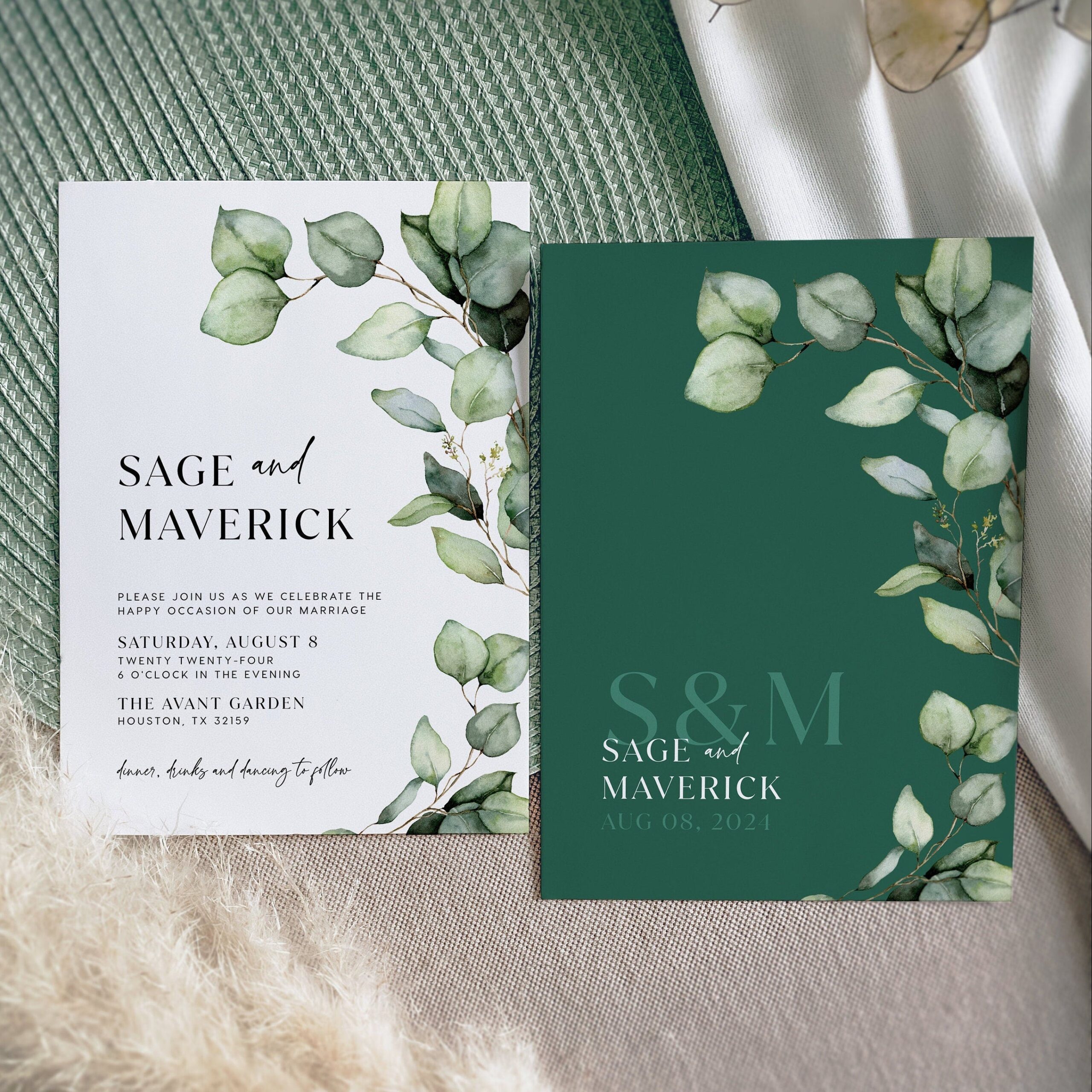 Eucalyptus floral wedding invitation set - LovelyTemplatesCo