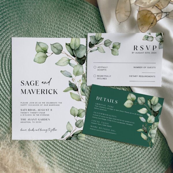 Eucalyptus floral wedding invitation set - LovelyTemplatesCo