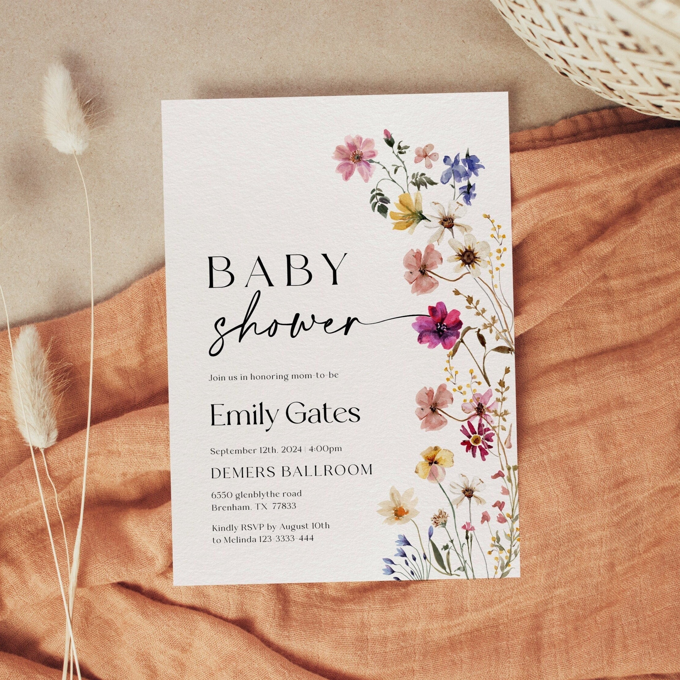 Floral Baby Shower Invitation, Colorful Wildflower Baby Shower template - LovelyTemplatesCo