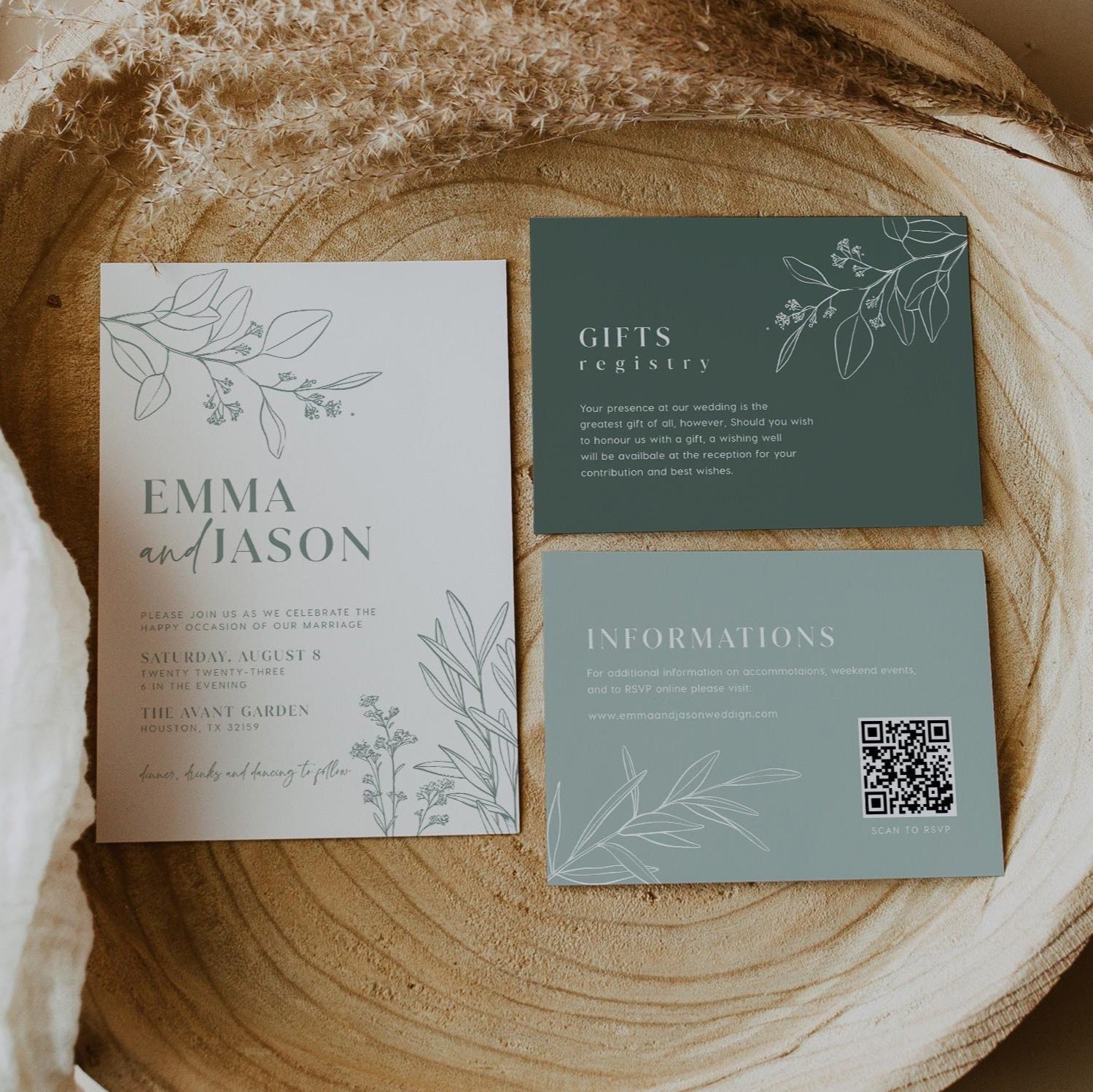Floral Sage Green Wedding Invitation Set - LovelyTemplatesCo