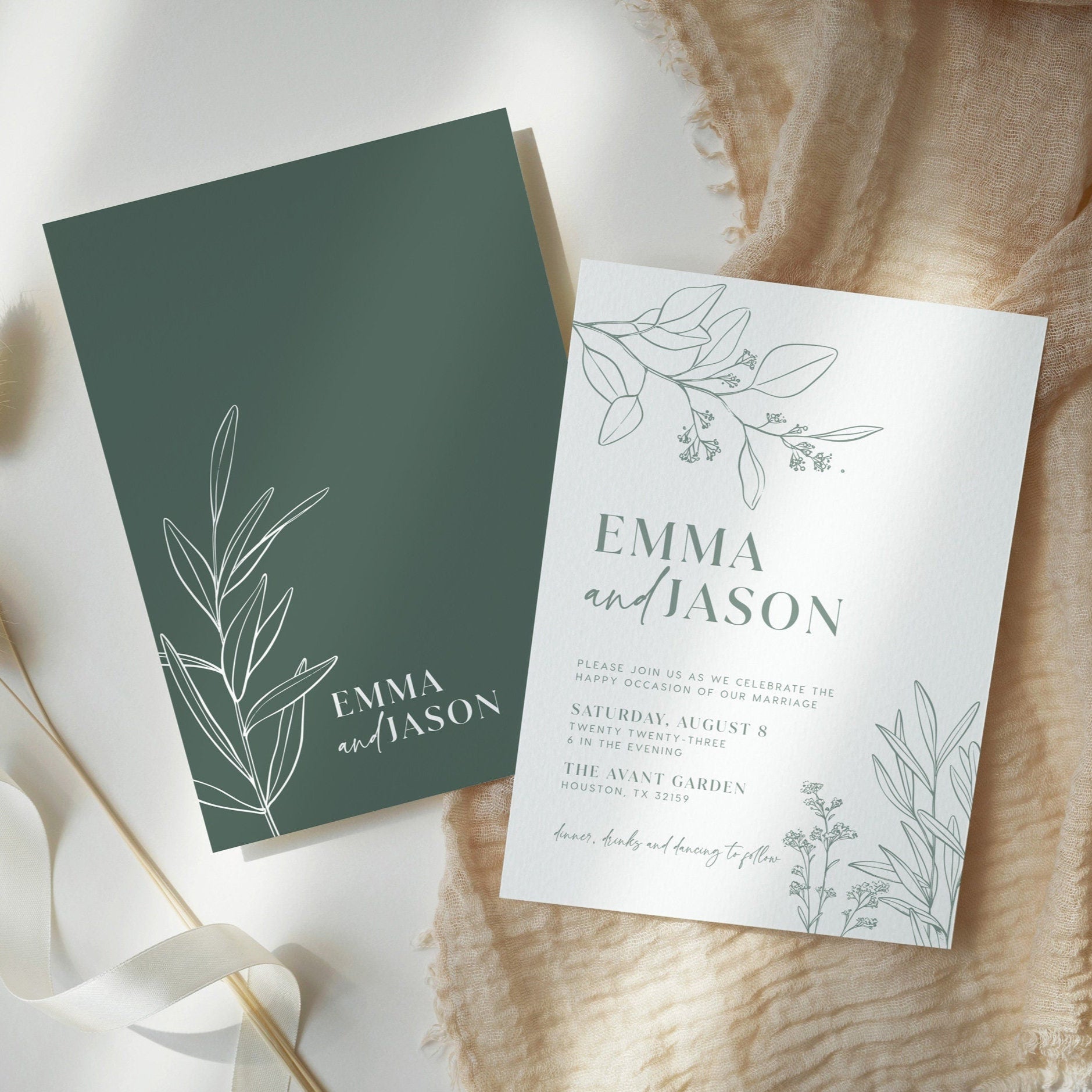 Floral Sage Green Wedding Invitation Set - LovelyTemplatesCo