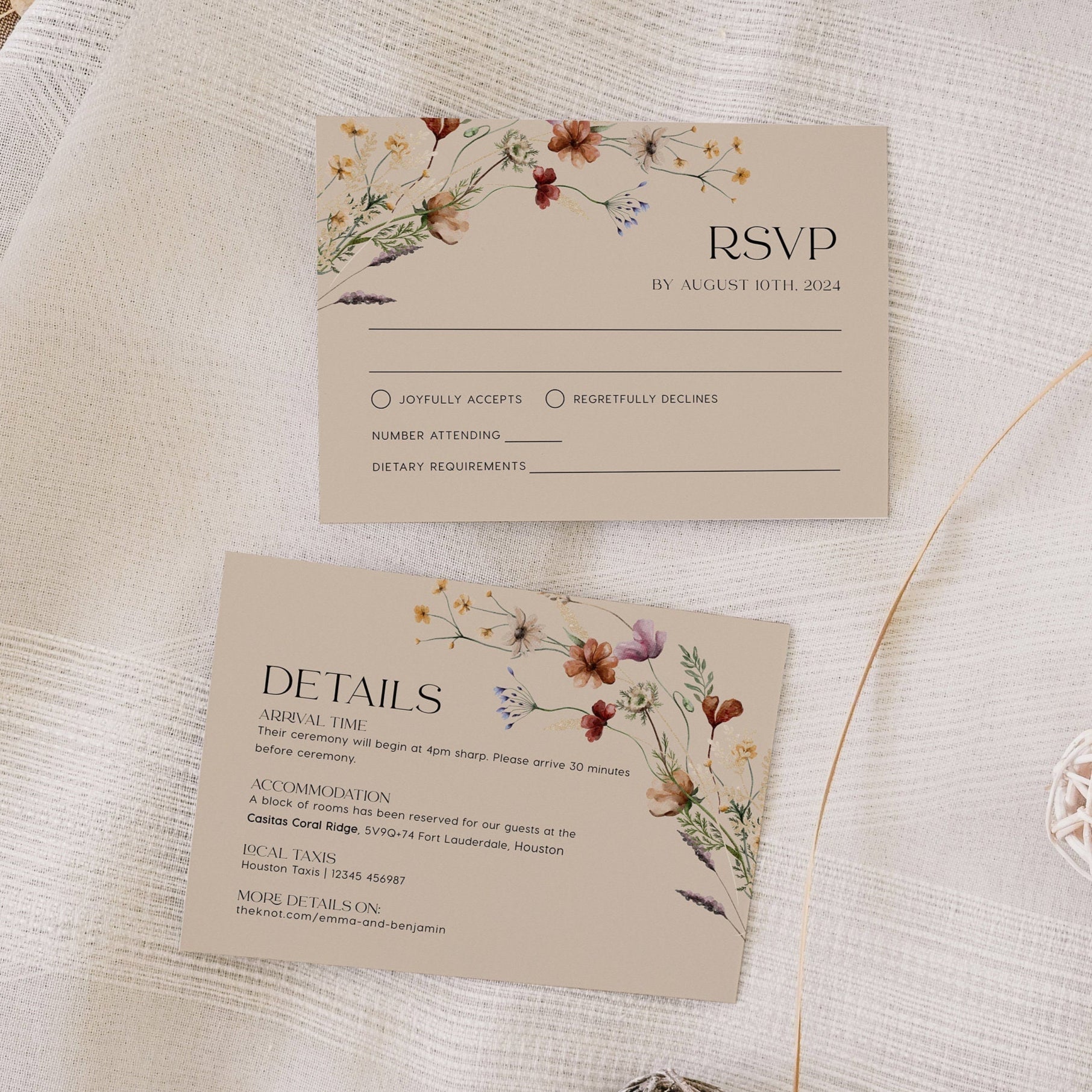 Floral Wedding invitation set, Floral Wedding invitation set with boho wildflowers - LovelyTemplatesCo