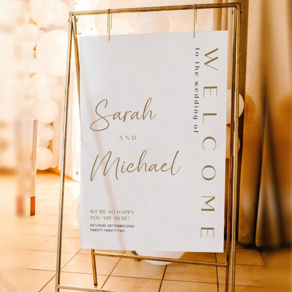 Gold Wedding Welcome Sign - LovelyTemplatesCo