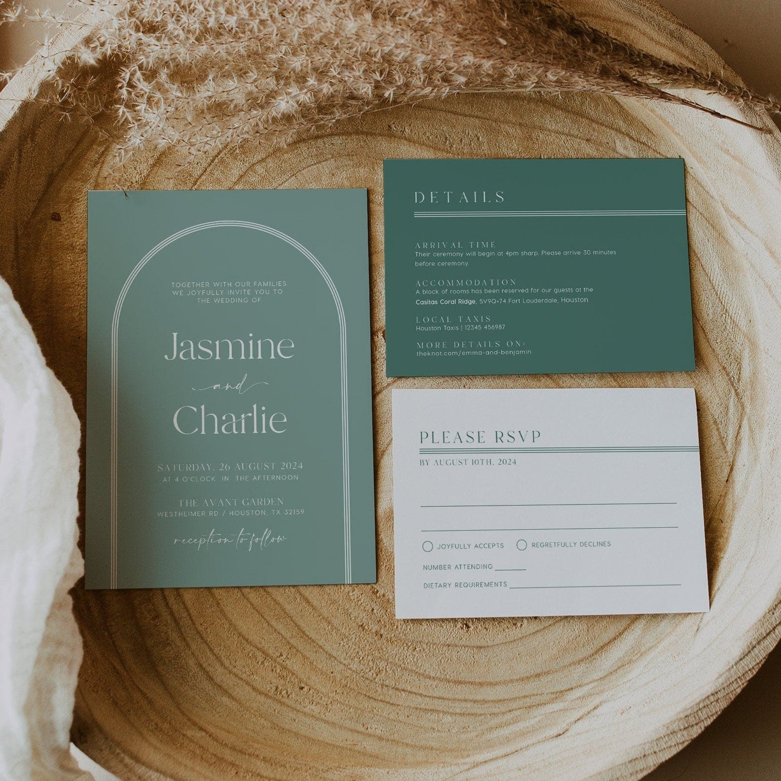 Green Arched Wedding Invitation, Sage green wedding invitation set - LovelyTemplatesCo