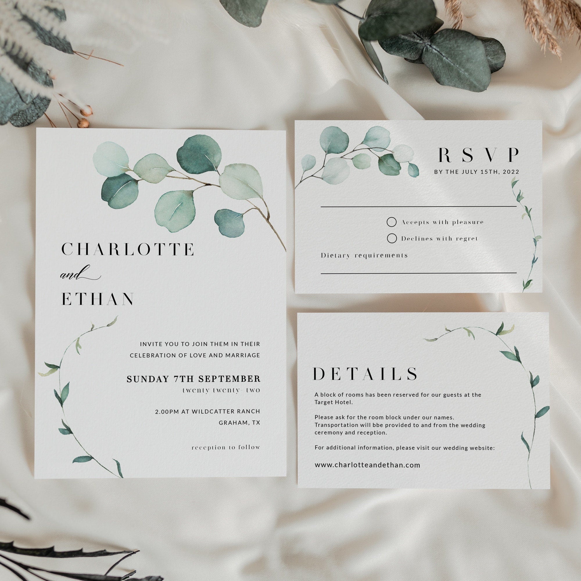 Greenery wedding invitation - LovelyTemplatesCo