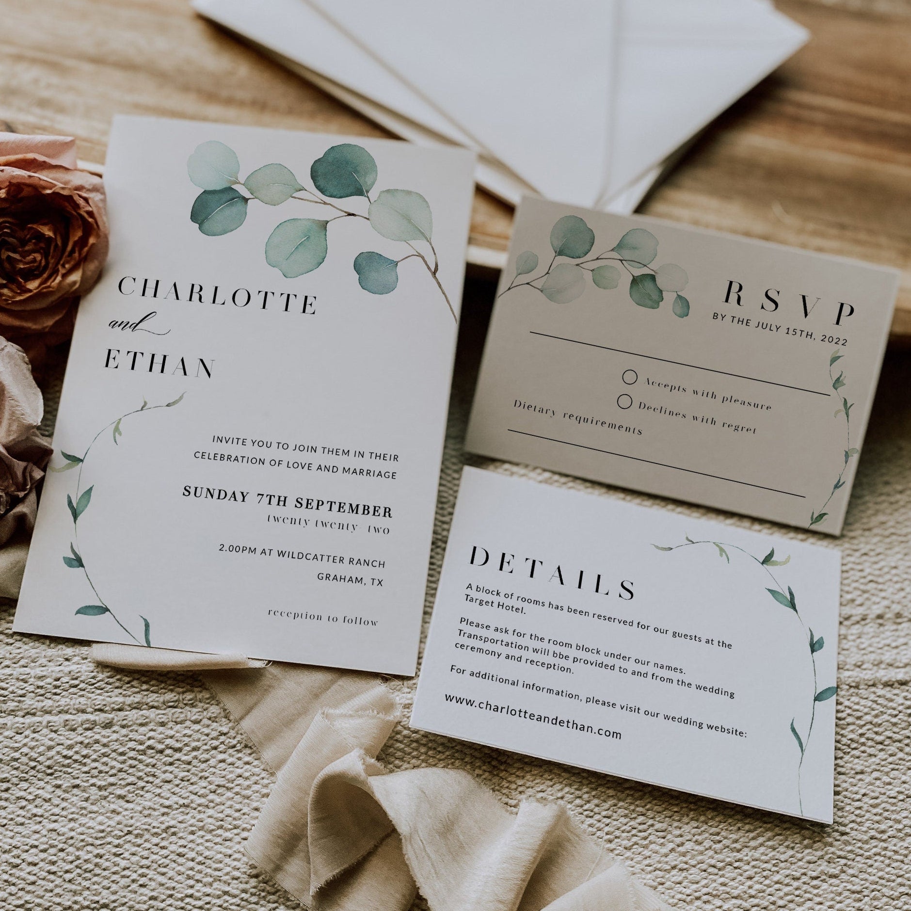 Greenery wedding invitation - LovelyTemplatesCo