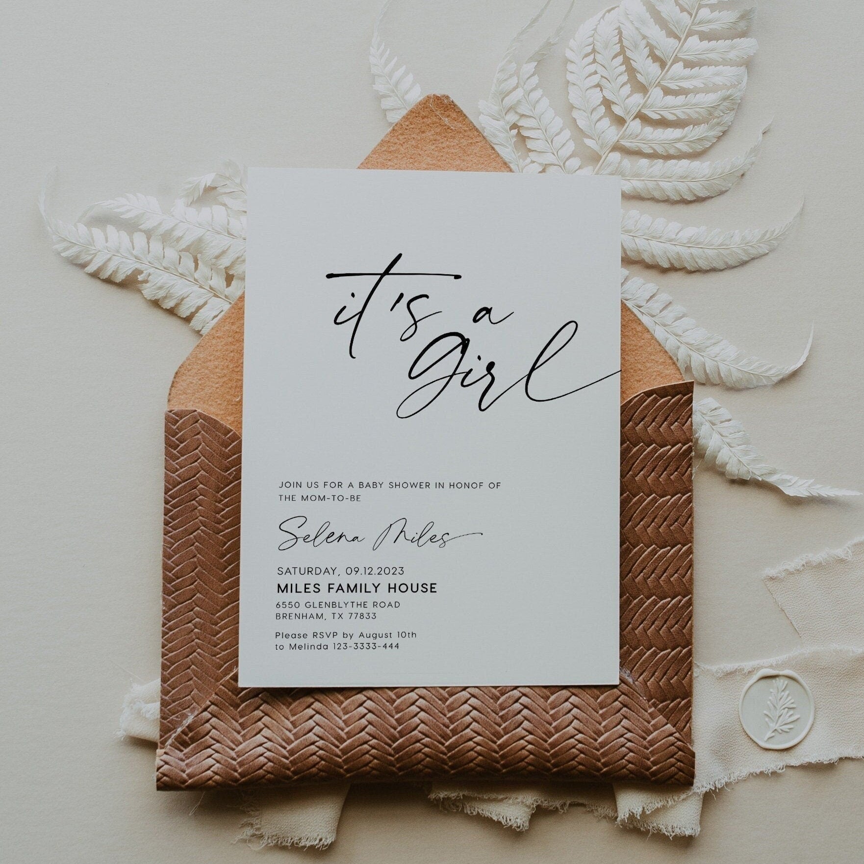 It's a Girl Minimalist Baby Shower Invitation - LovelyTemplatesCo