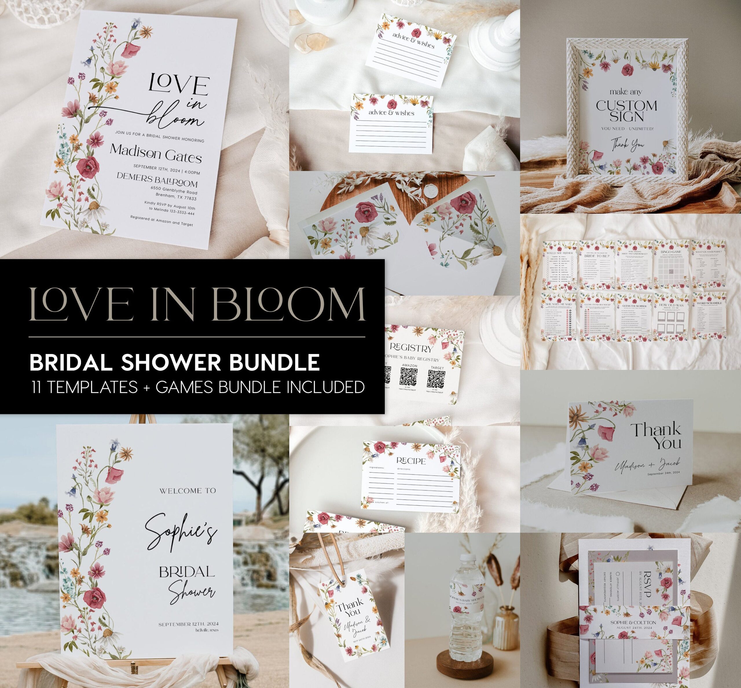 Love In Bloom Bridal Shower Bundle - LovelyTemplatesCo