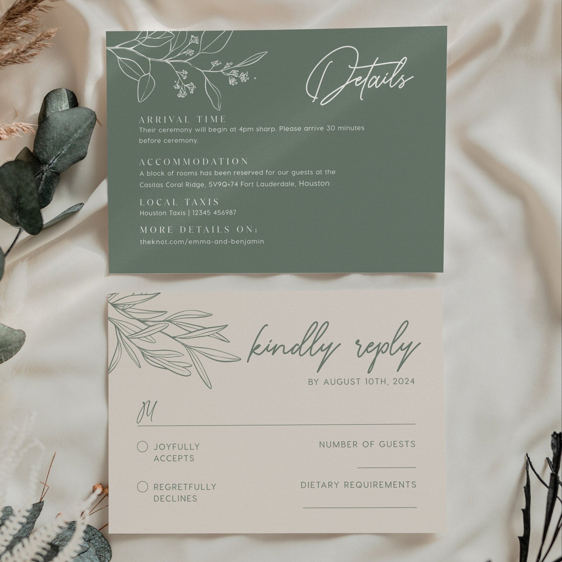 Minimalist Sage Green Wedding Invitation set - LovelyTemplatesCo