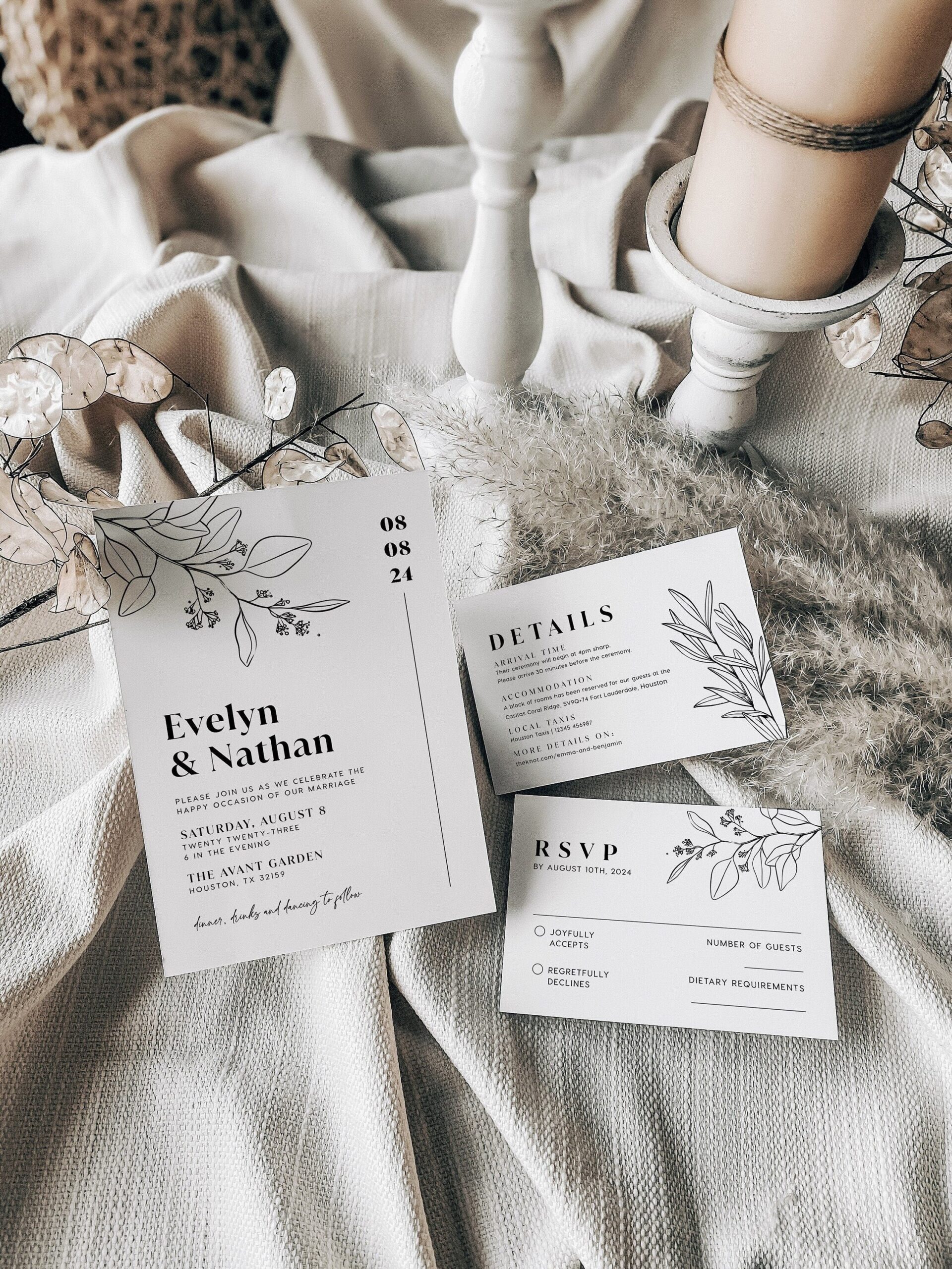 Minimalist Wedding invitation, Botanical Wedding invitation - LovelyTemplatesCo
