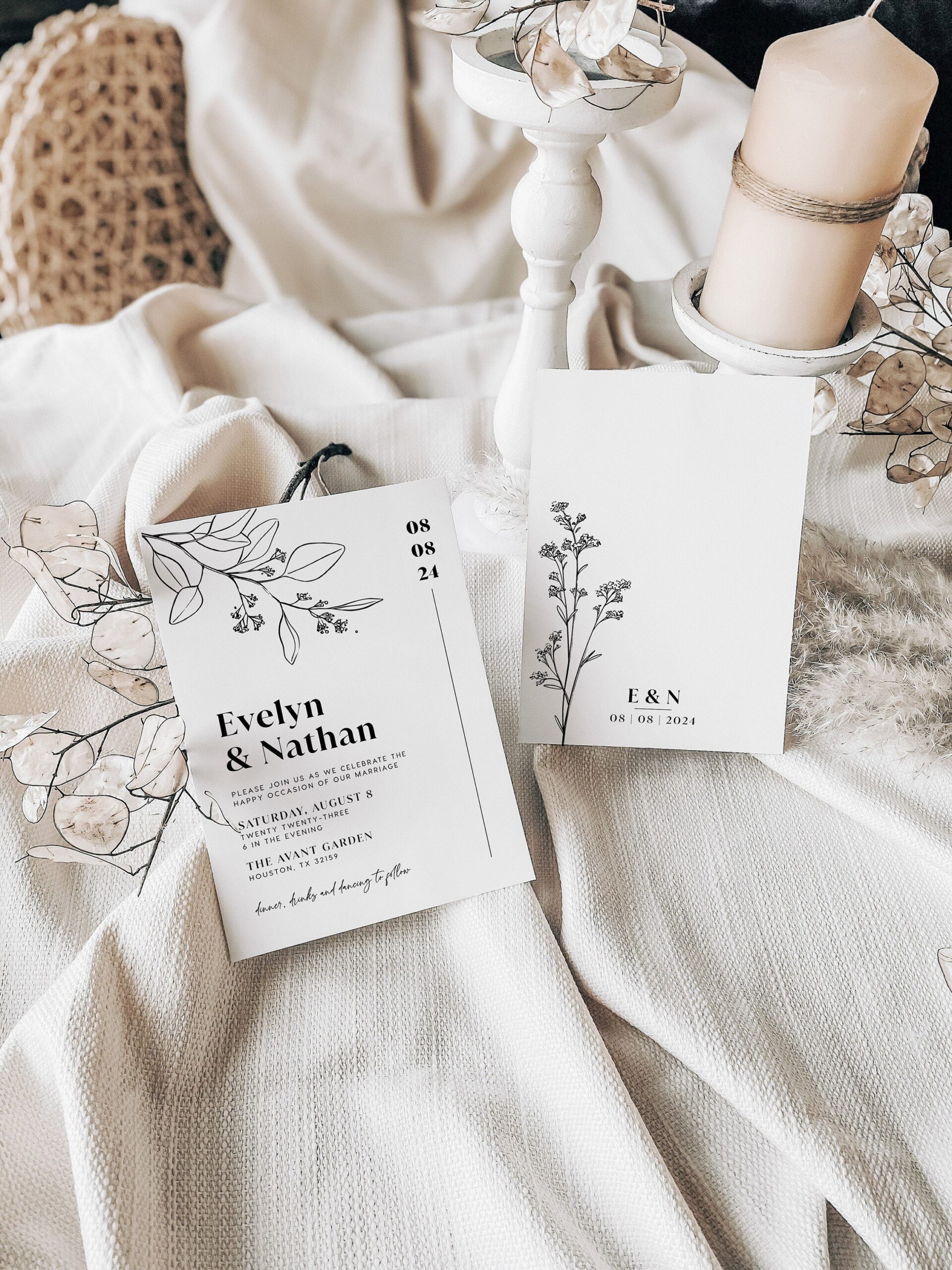 Minimalist Wedding invitation, Botanical Wedding invitation - LovelyTemplatesCo