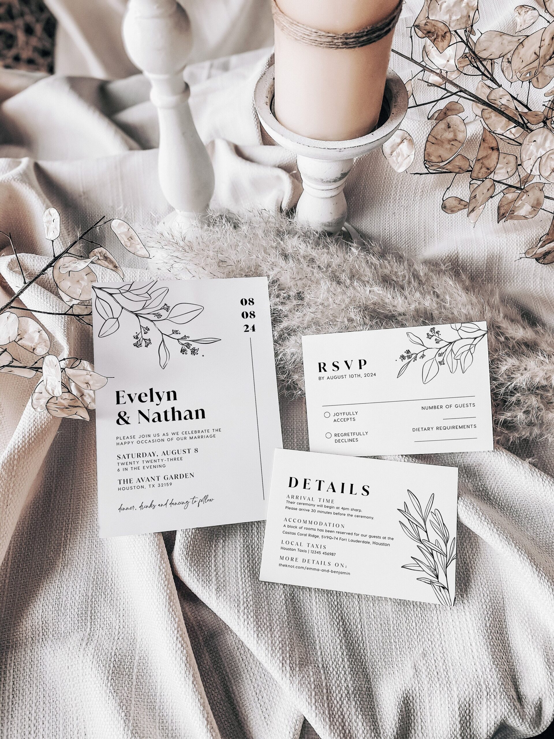 Minimalist Wedding invitation, Botanical Wedding invitation - LovelyTemplatesCo