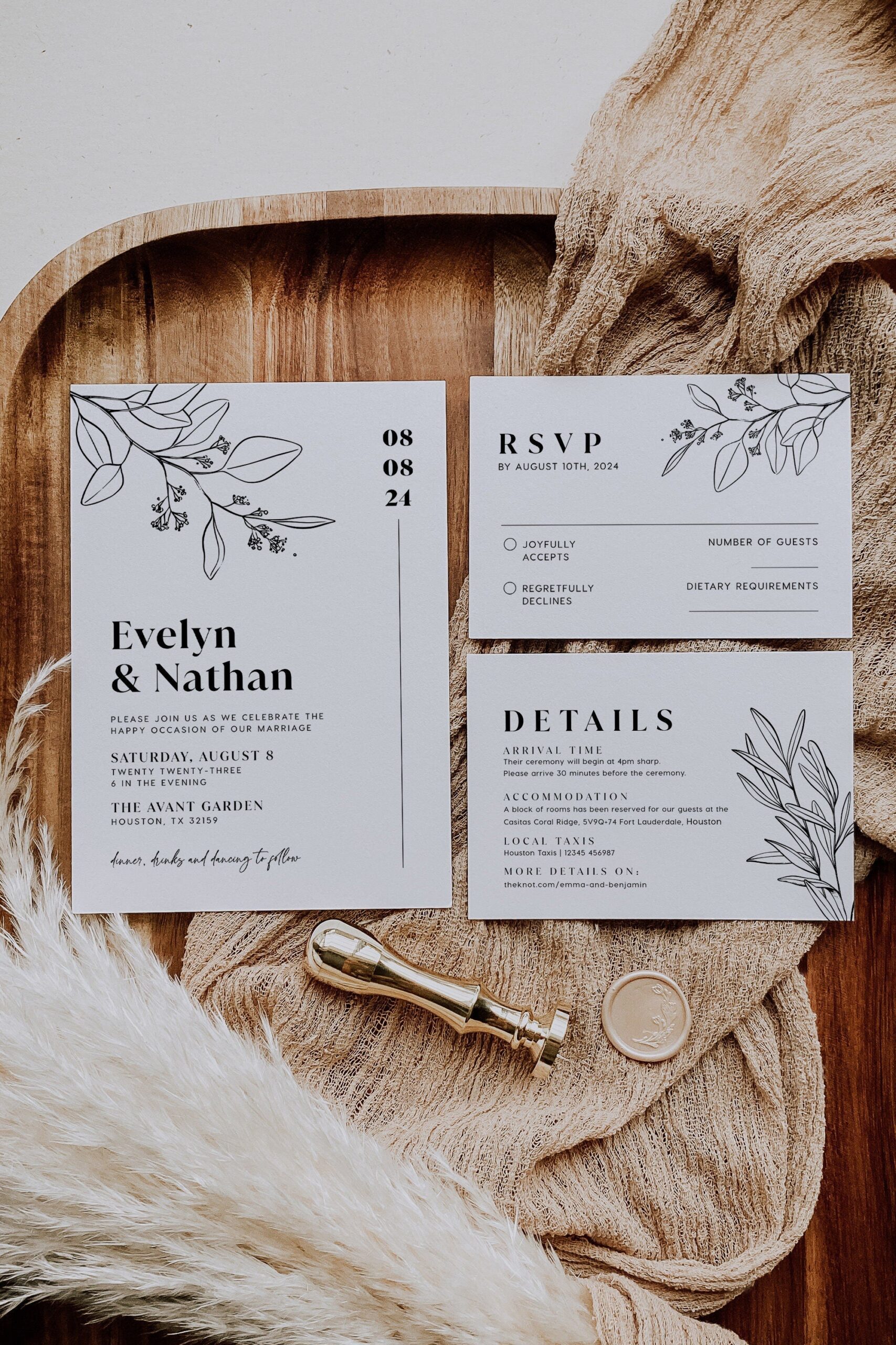 Minimalist Wedding invitation, Botanical Wedding invitation - LovelyTemplatesCo