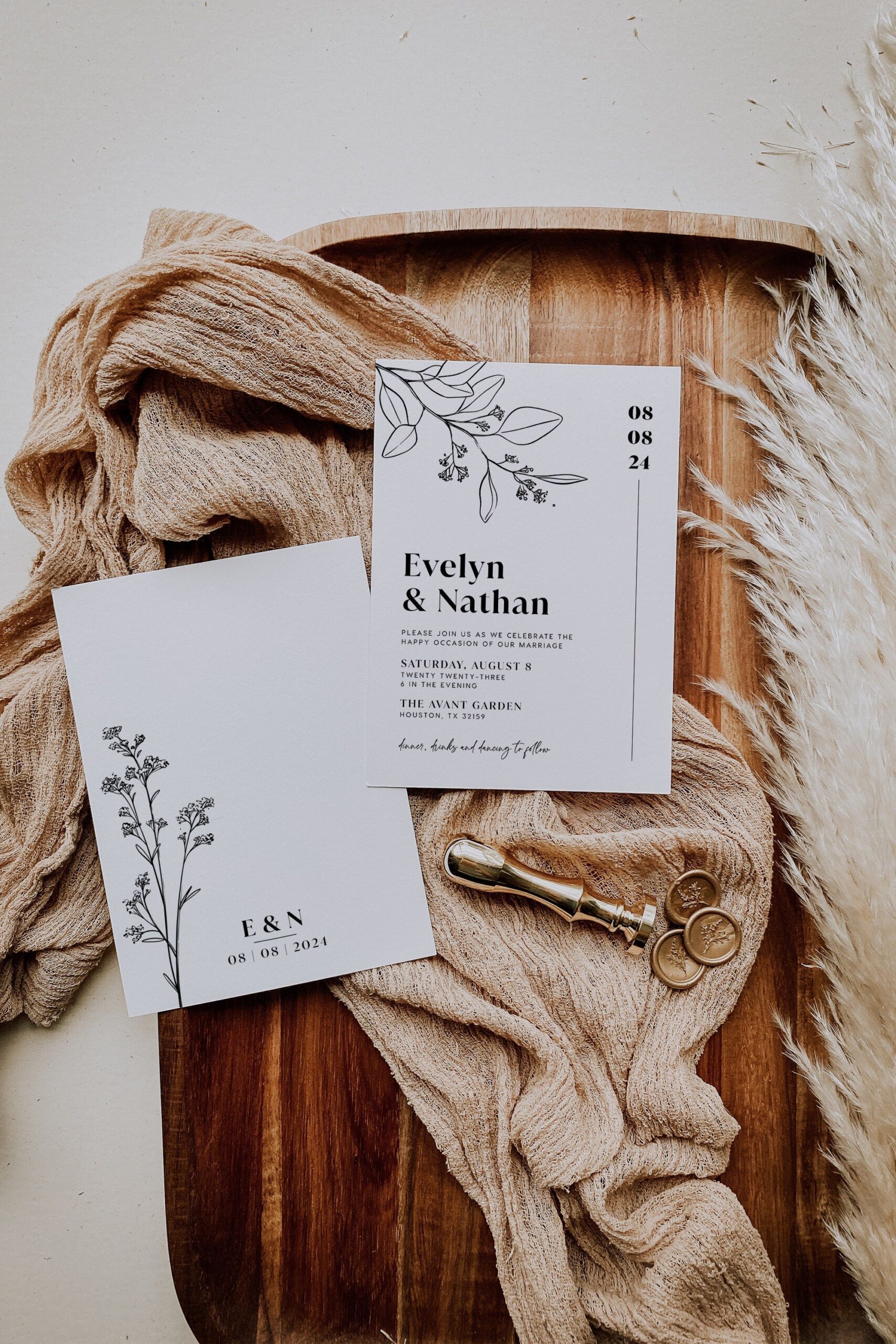 Minimalist Wedding invitation, Botanical Wedding invitation - LovelyTemplatesCo