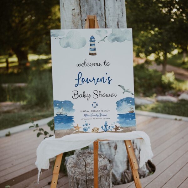Nautical Baby Shower Welcome sign - LovelyTemplatesCo