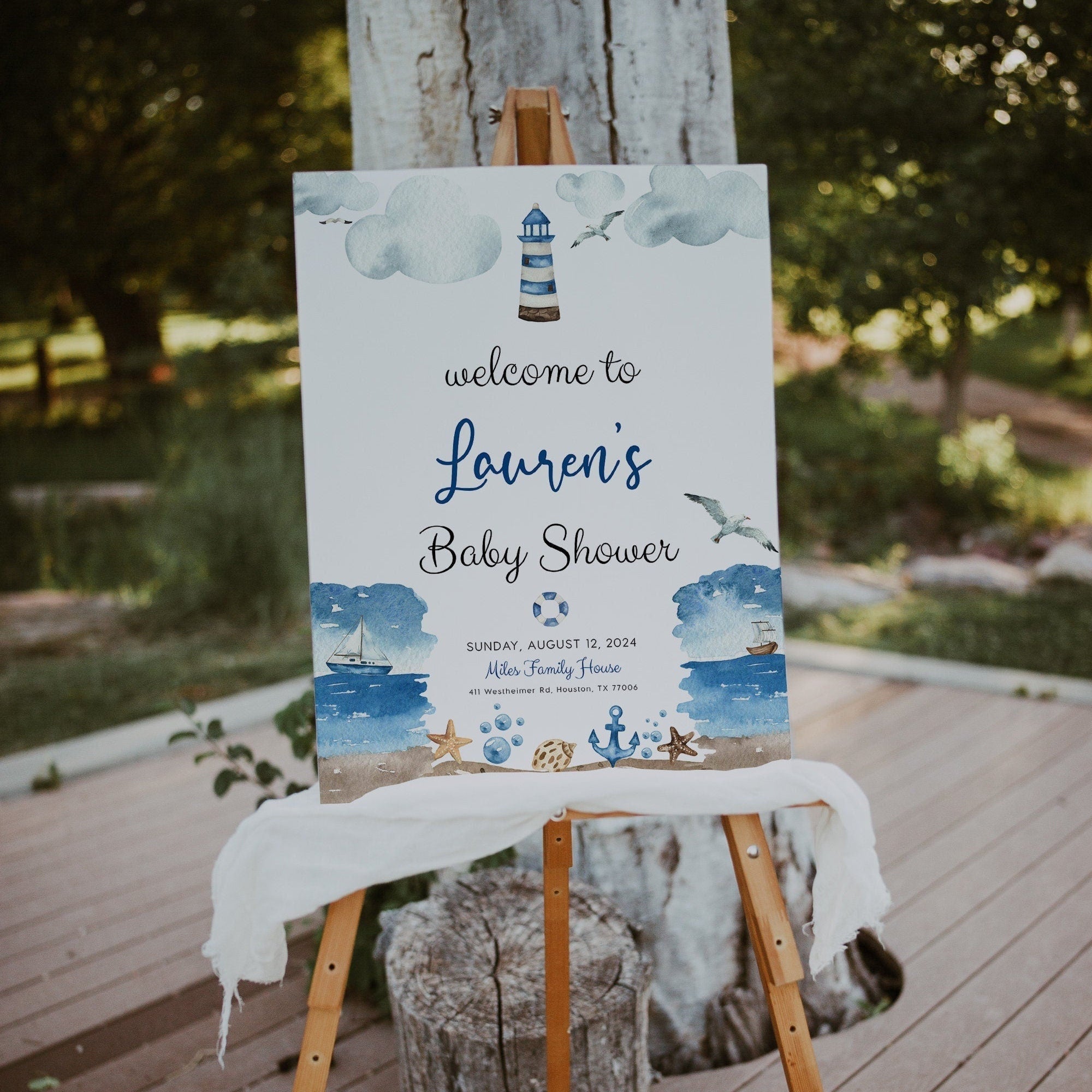 Nautical Baby Shower Welcome sign - LovelyTemplatesCo