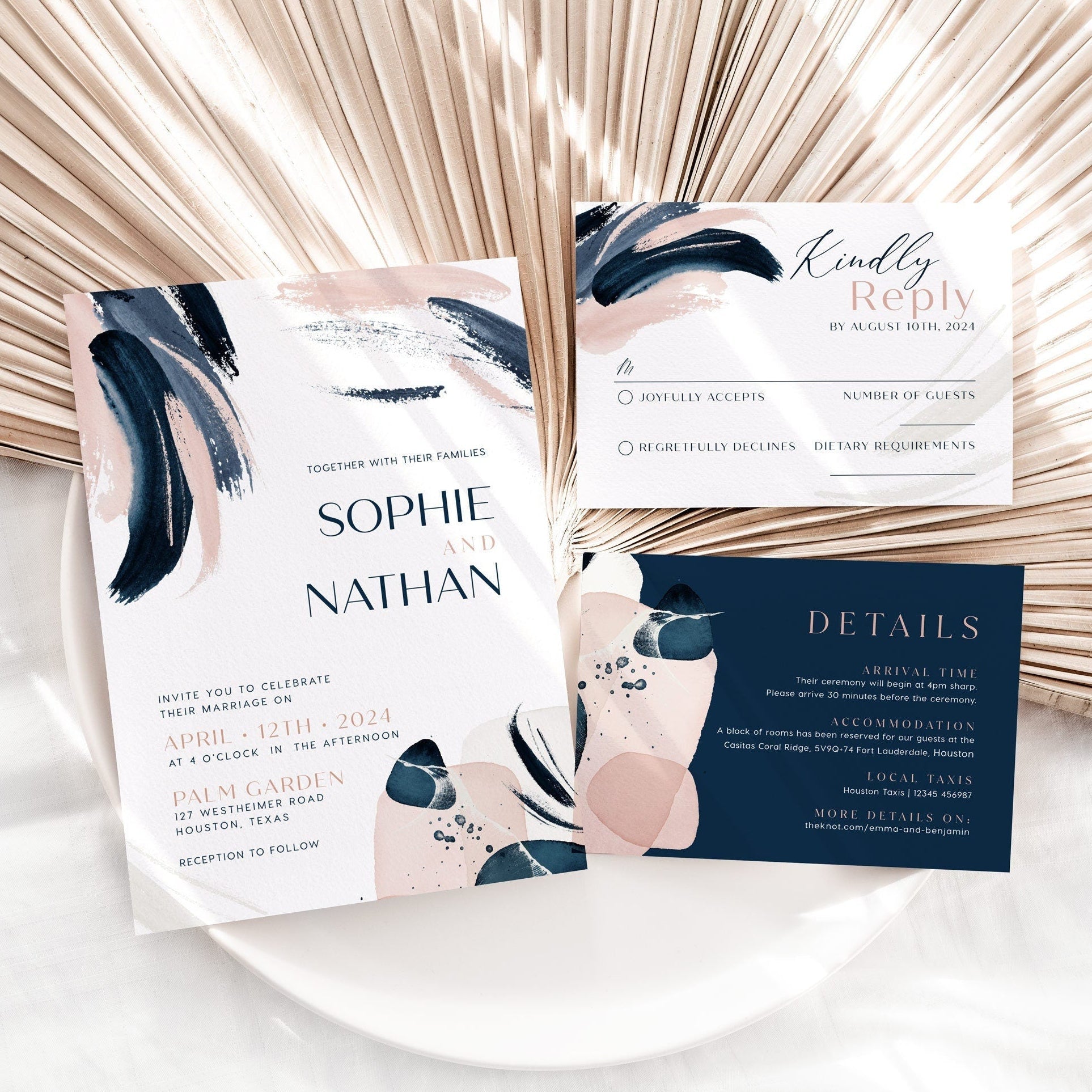 Navy Blush wedding invitation - LovelyTemplatesCo