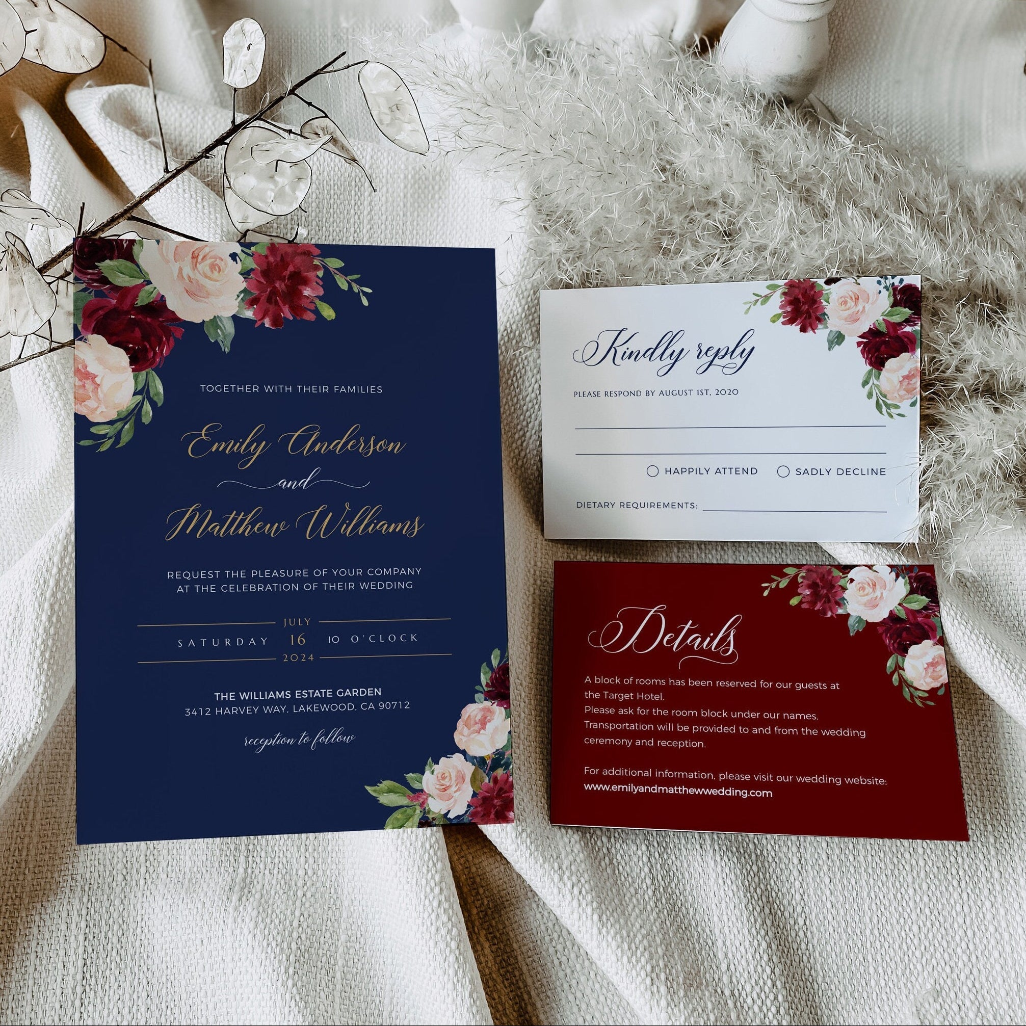 Navy wedding invitation template - LovelyTemplatesCo