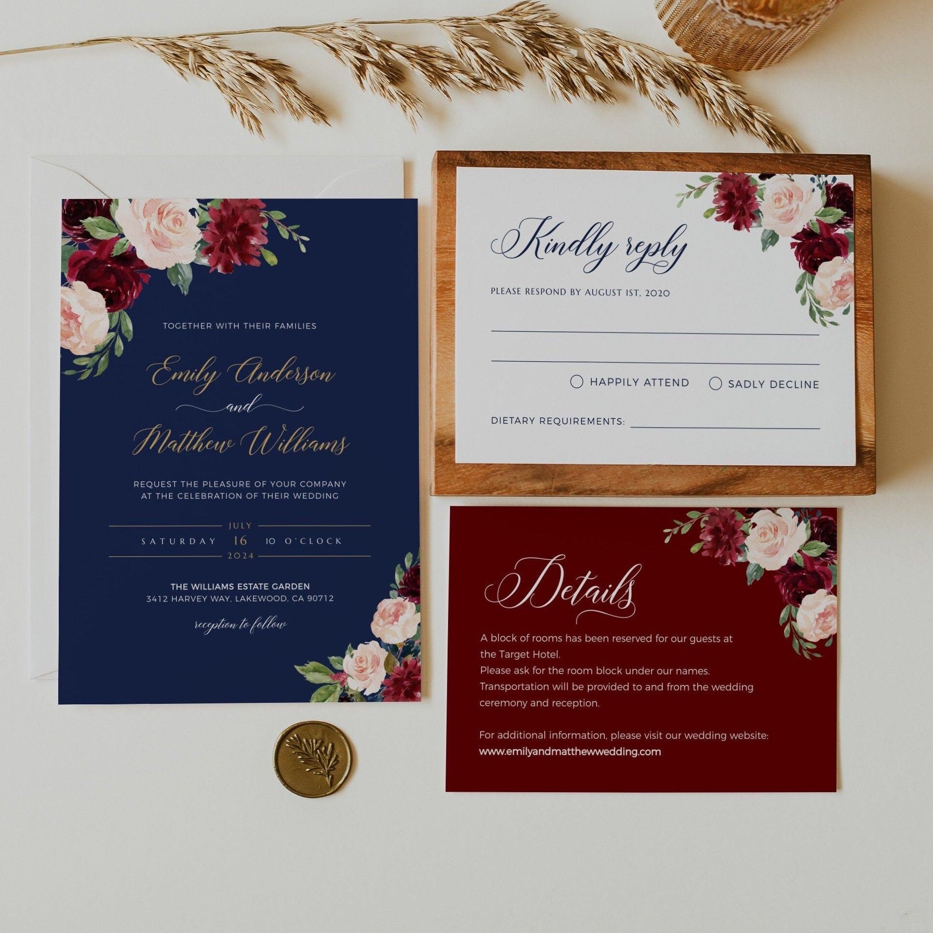 Navy wedding invitation template - LovelyTemplatesCo