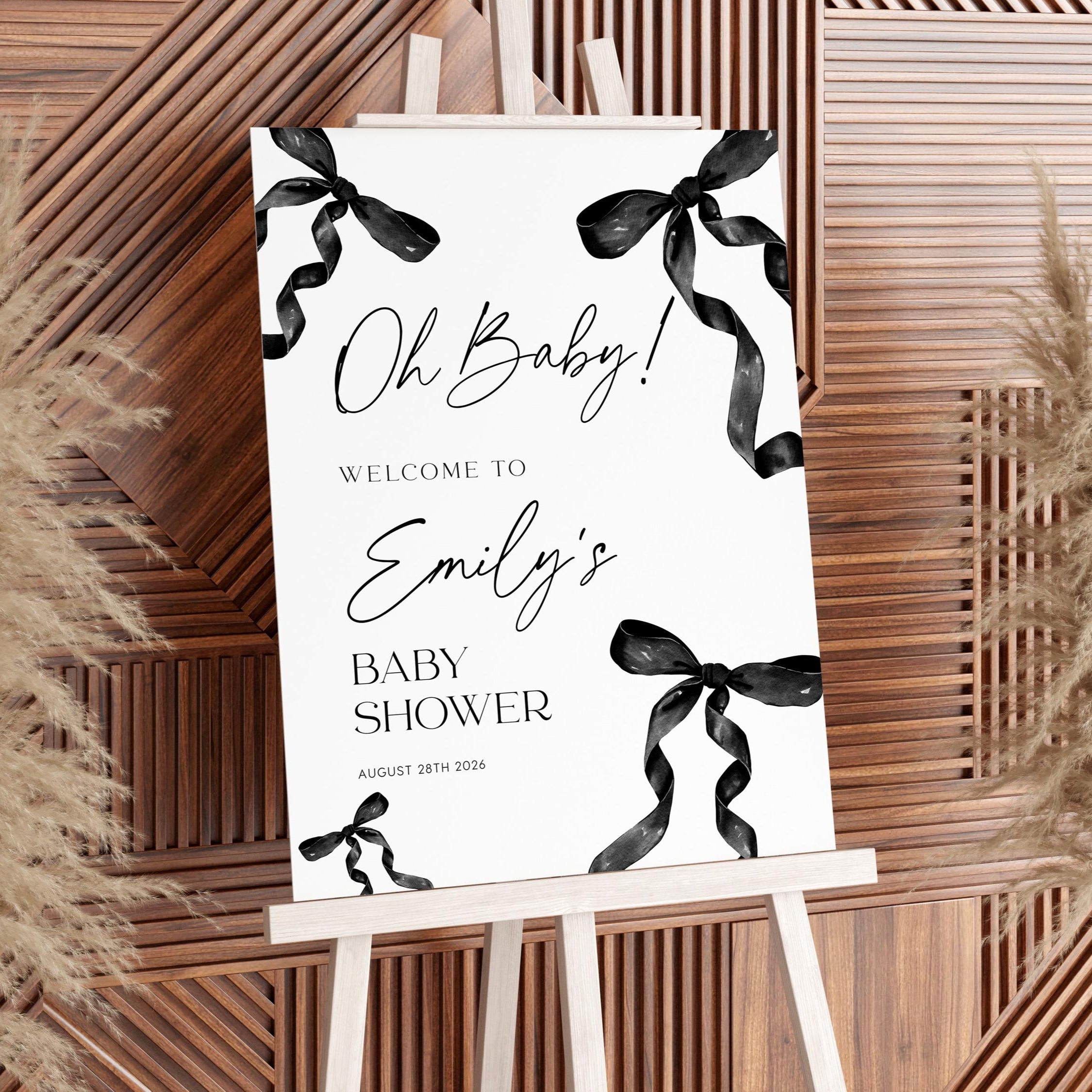 Oh Baby Sign | Baby Shower Welcome Sign | Black Coquette Bow - LovelyTemplatesCo