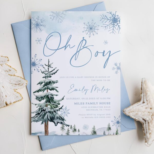 Oh Boy Baby Shower Invitation, Winter baby shower invitation - LovelyTemplatesCo