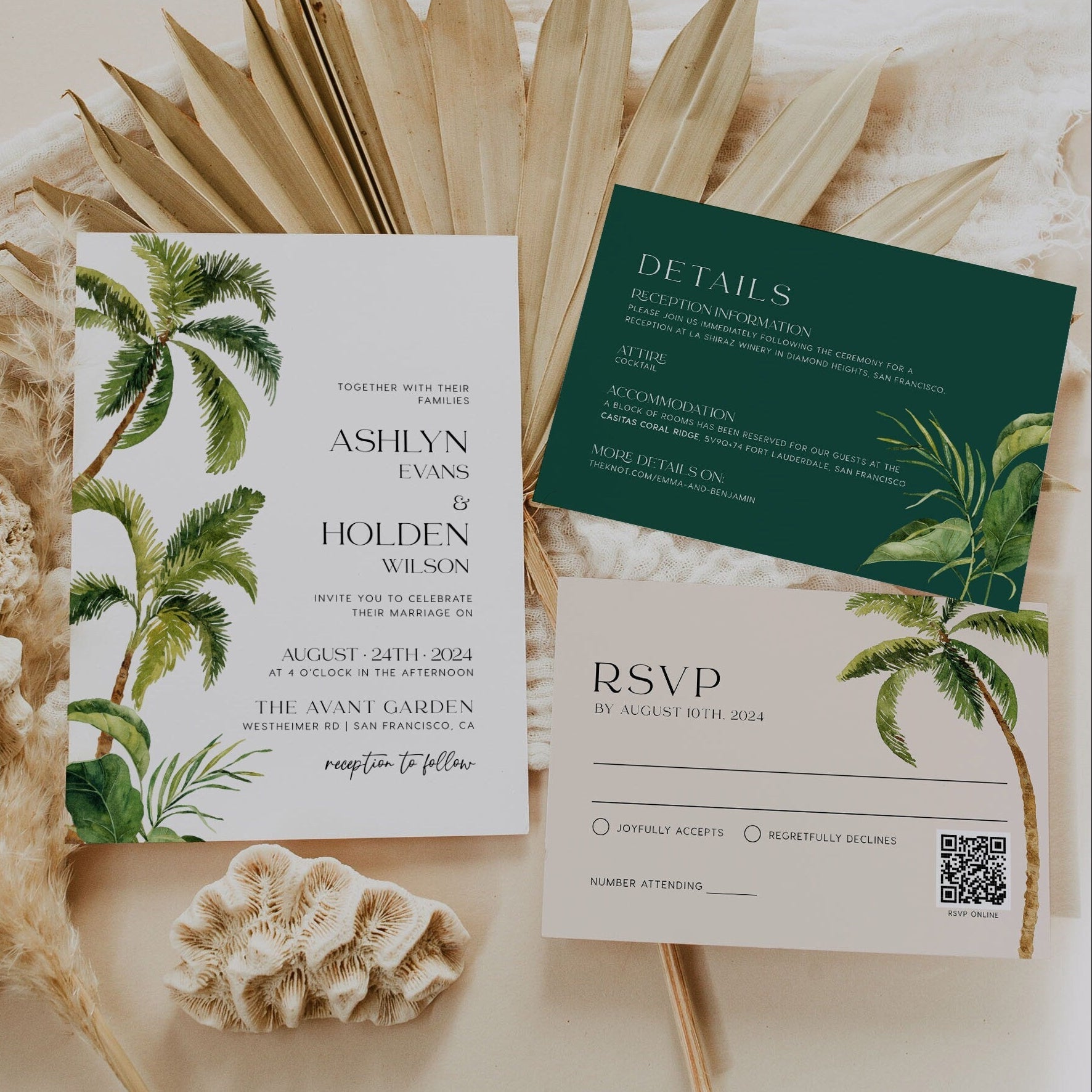 Palm Tree Wedding Invitation, Tropical Wedding Invitation - LovelyTemplatesCo