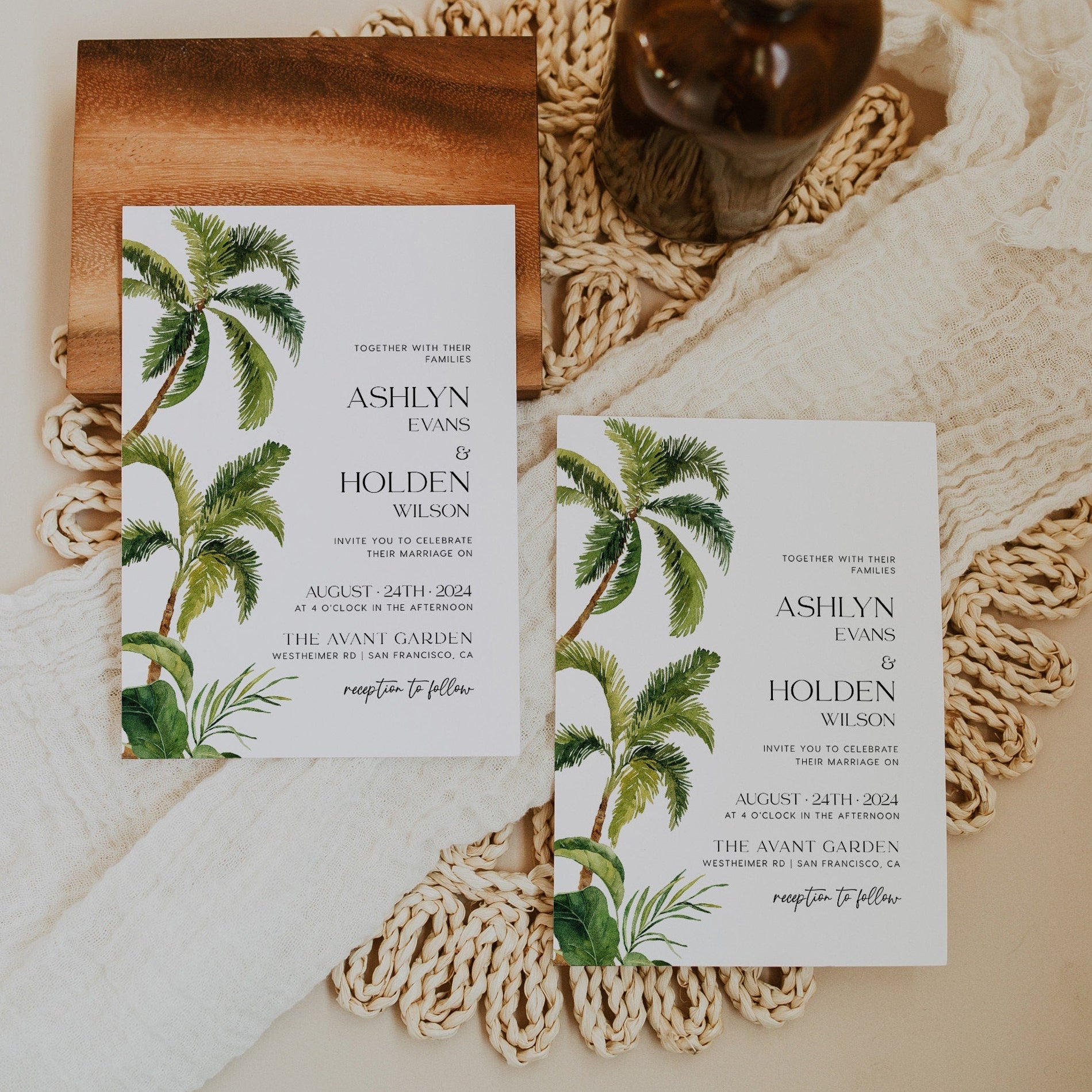 Palm Tree Wedding Invitation, Tropical Wedding Invitation - LovelyTemplatesCo