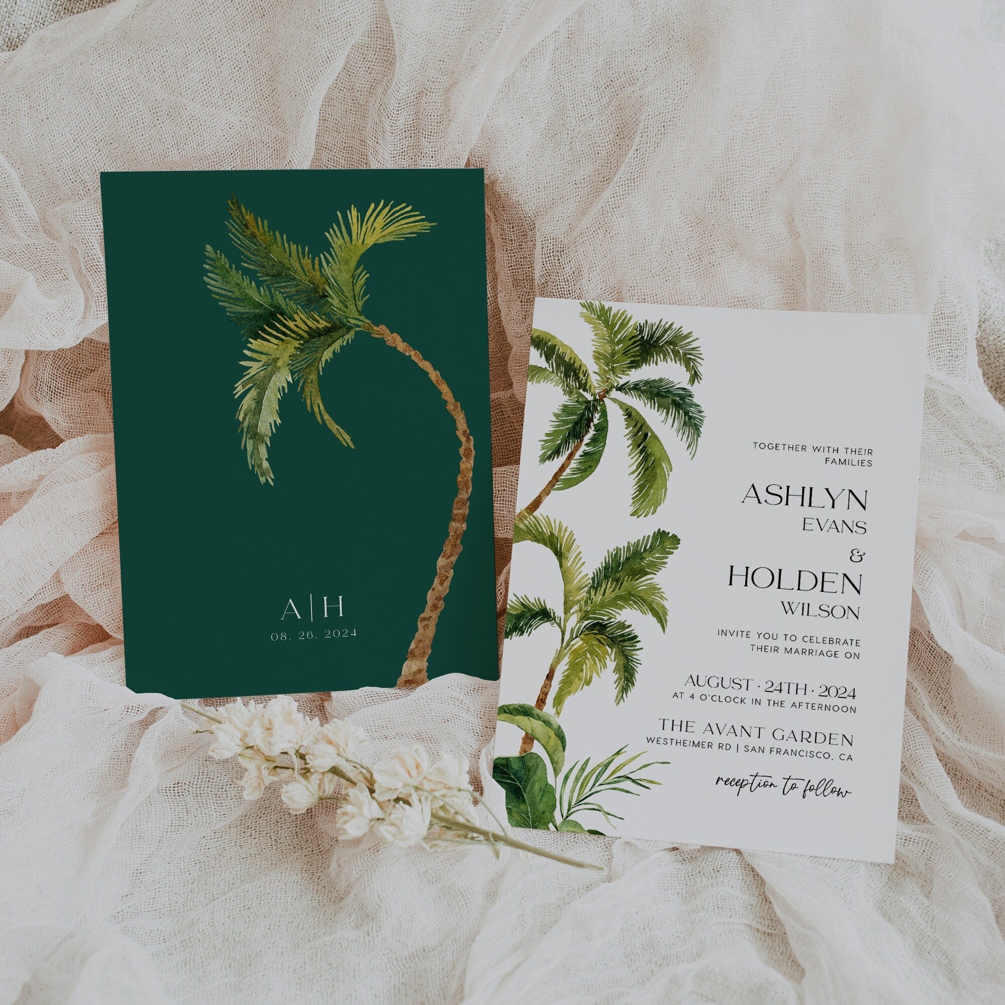 Palm Tree Wedding Invitation, Tropical Wedding Invitation - LovelyTemplatesCo