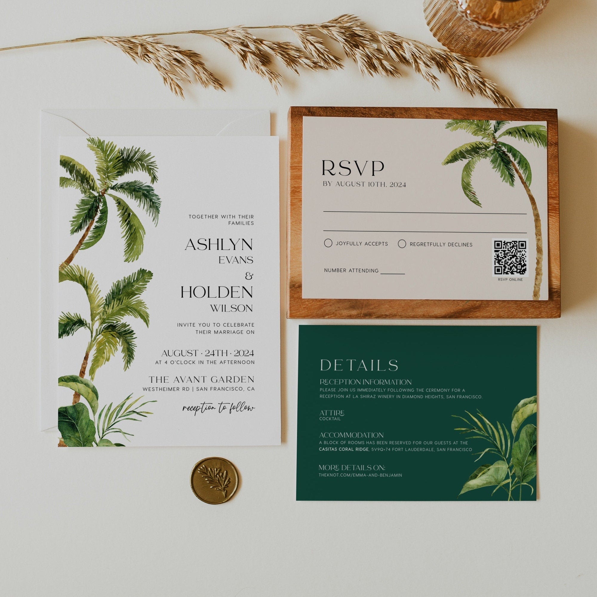 Palm Tree Wedding Invitation, Tropical Wedding Invitation - LovelyTemplatesCo