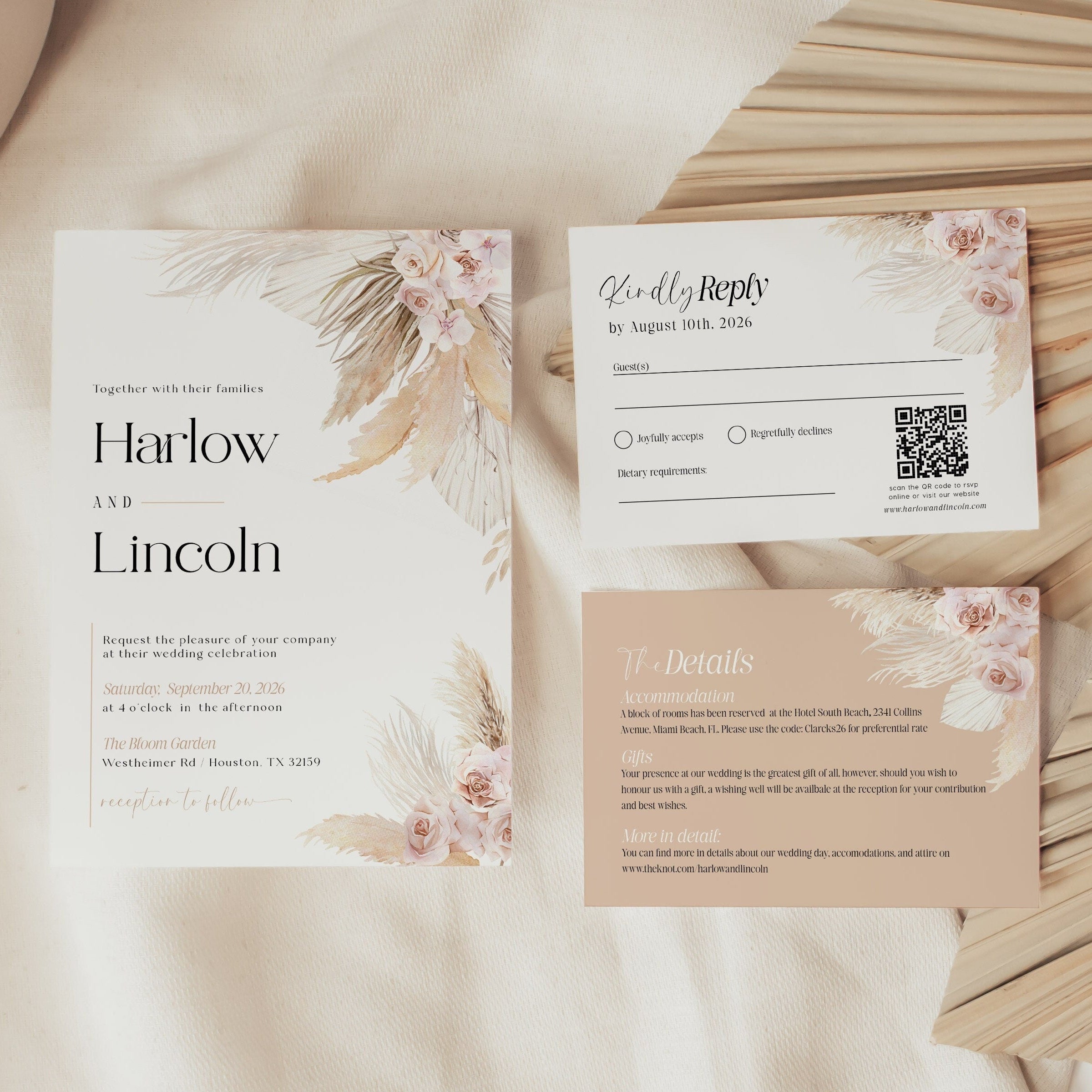 Pampas wedding invitation bundle - LovelyTemplatesCo