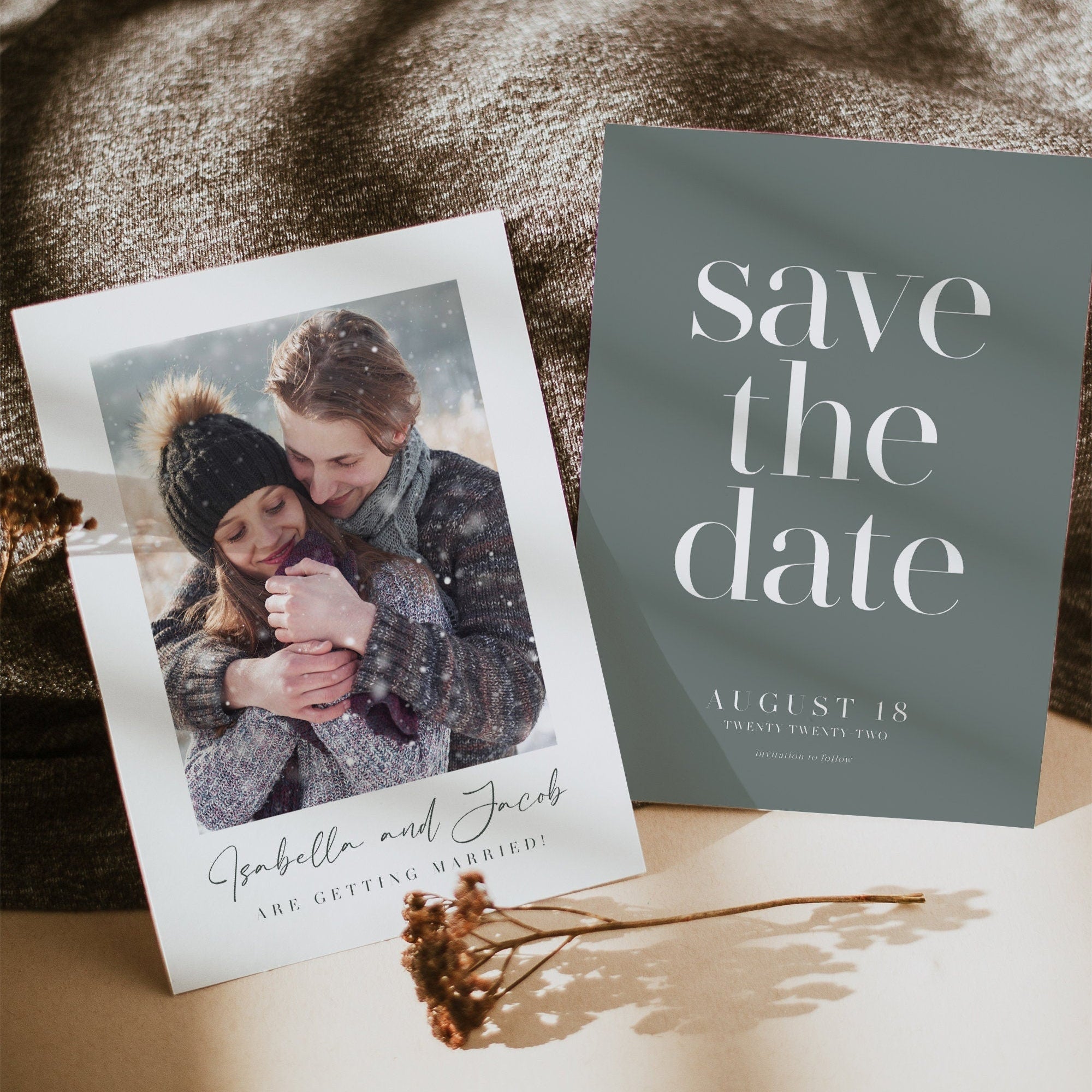 Sage green Save the date, Save the date cards with photo double - sided - LovelyTemplatesCo