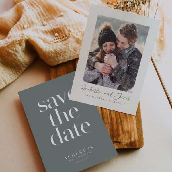 Sage green Save the date, Save the date cards with photo double - sided - LovelyTemplatesCo