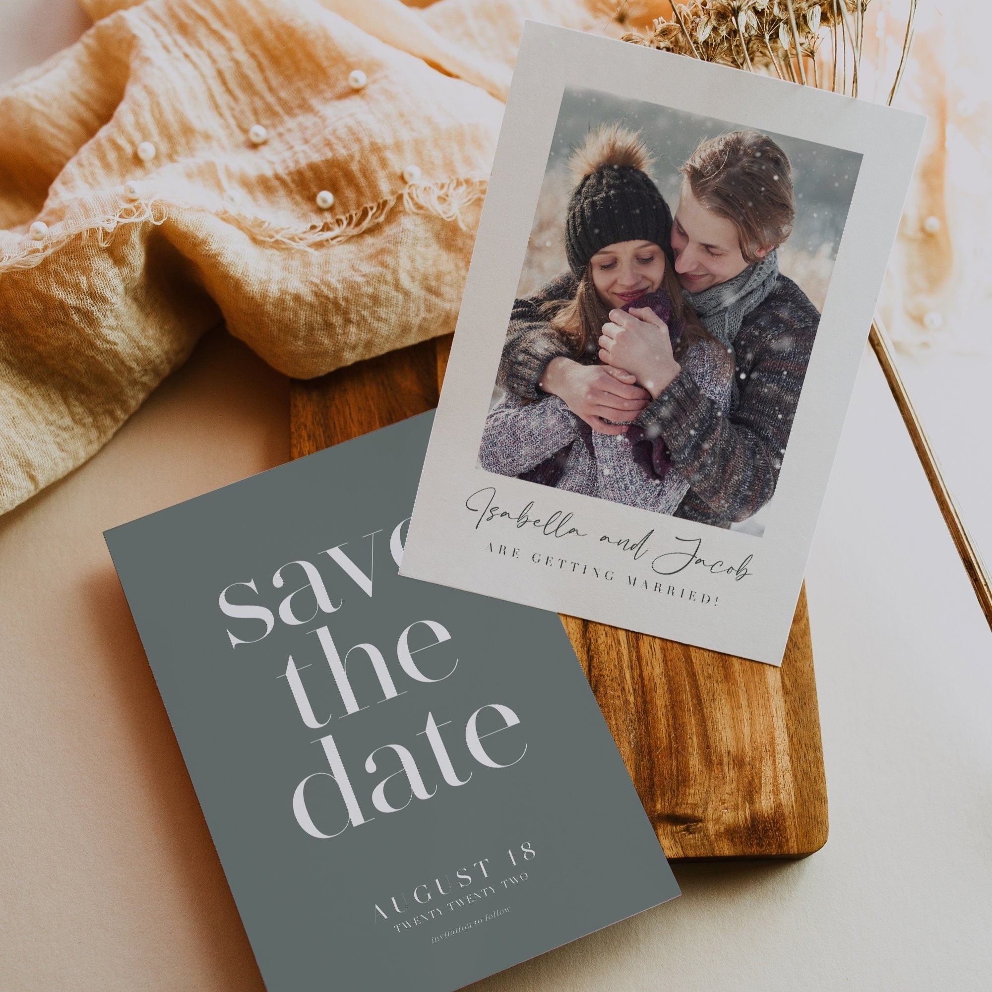 Sage green Save the date, Save the date cards with photo double - sided - LovelyTemplatesCo